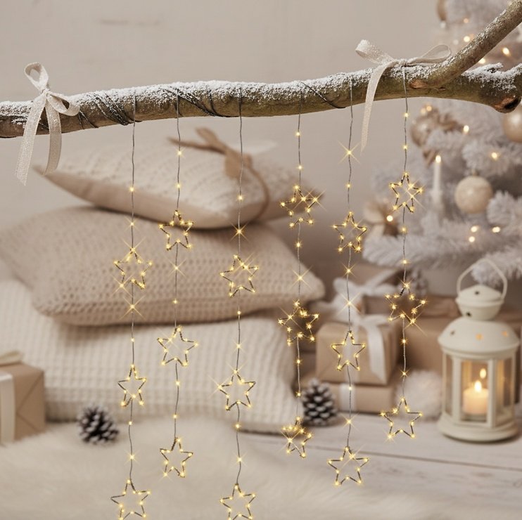 Kaemingk Lumineo LED-Sternenvorhang 252 LED klassisch warm außen 6 Stränge schwarz