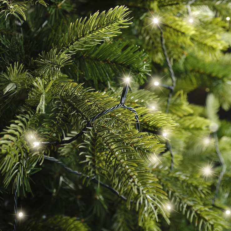 Lumineo Lichterkette Basic Twinkle 96 LED warmweiß außen 7,1 m batteriebetrieben grün