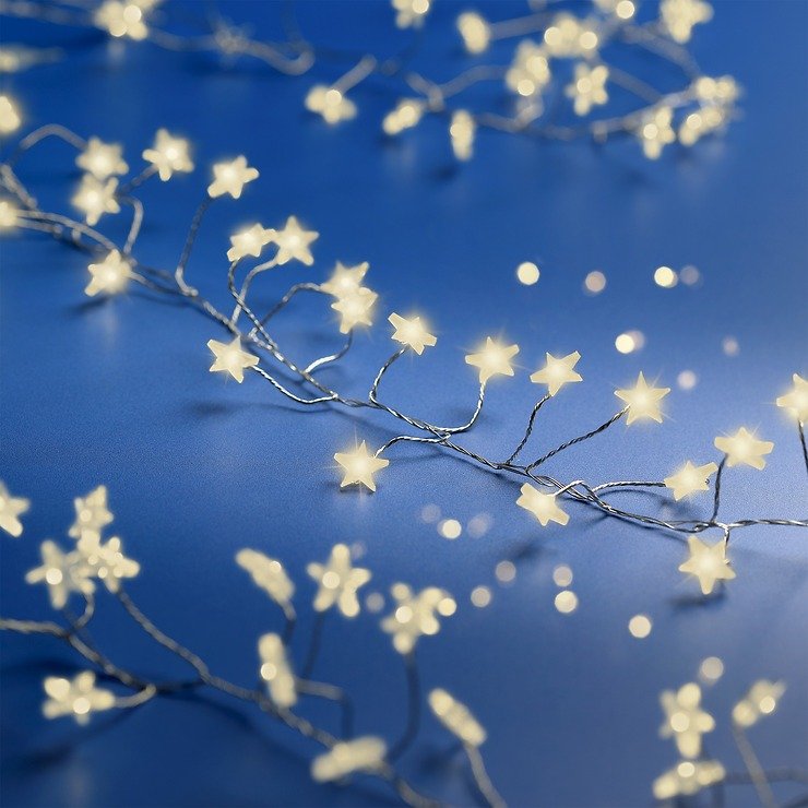 Kaemingk Lumineo Lichterkette Cluster Sterne 120 LED warmweiß außen 3 m silber
