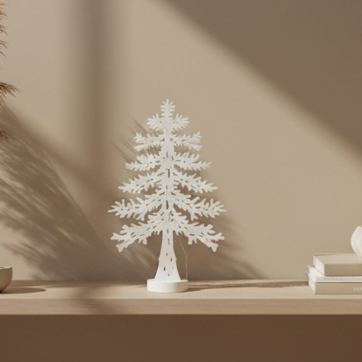 Kaemingk Lumineo LED-Baum Sillhouette 10 LED warmweiß inne 45 cm Holz weiß