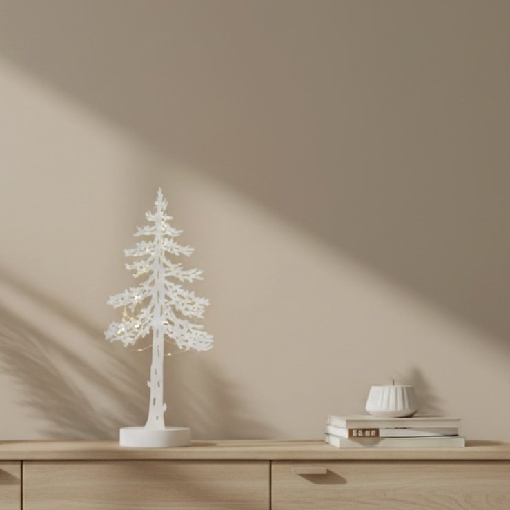 Kaemingk Lumineo LED-Baum Silhouette 8 LED warmweiß innen 35 cm Holz weiß