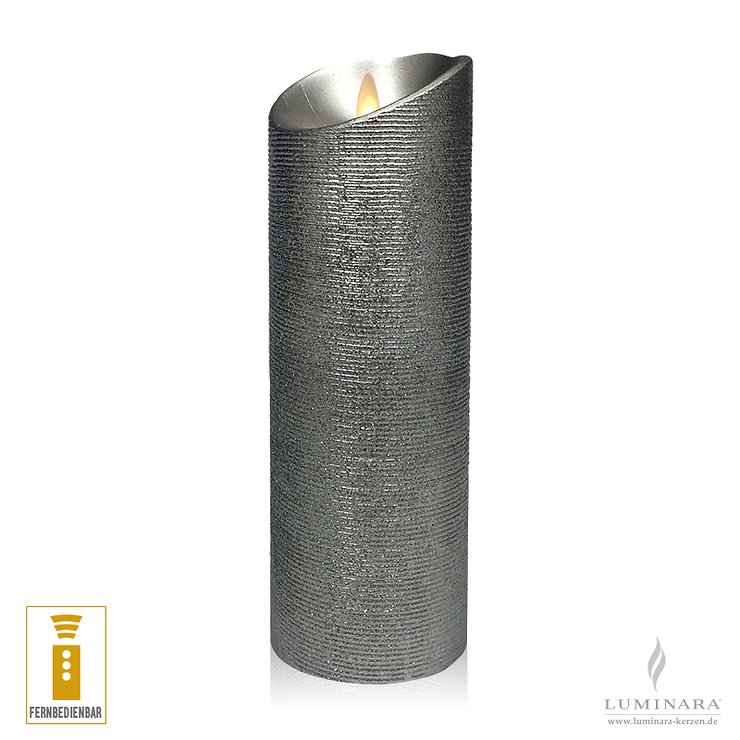 Luminara LED Kerze 9 x 23 cm silber fernbedienbar