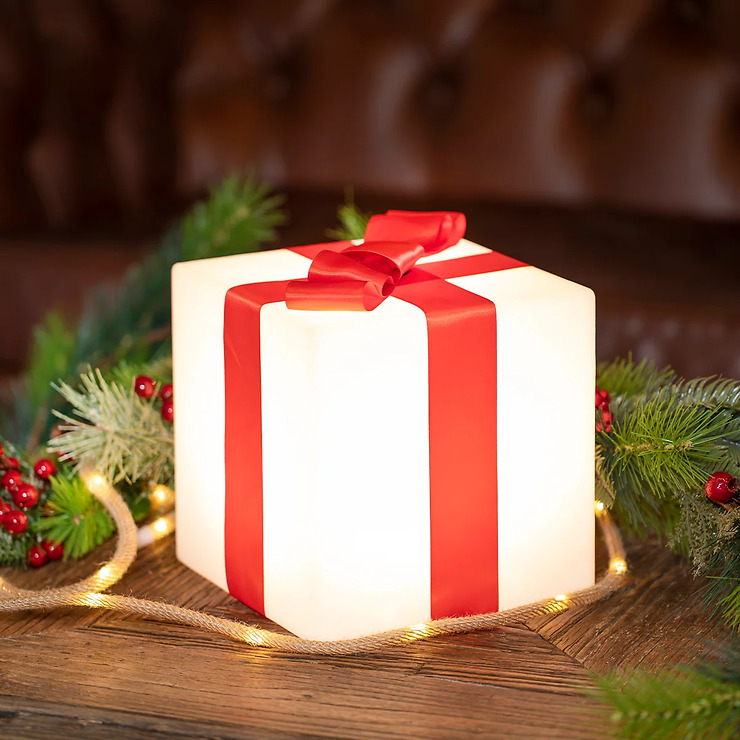 Newgarden Gifty Leuchtwürfel Geschenk LED Farbwechsel Solar und Akku 32 cm Weiß