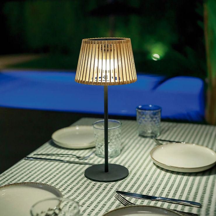Newgarden Okinawa LED Tischlampe Solar und Akku 36 cm Bambus Braun