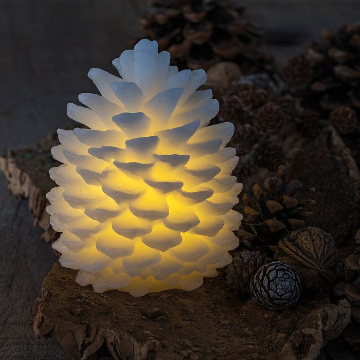 Sirius LED Tannenzapfen Clara LED warmweiß 14 cm Echtwachs weiß