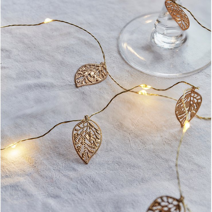 Sirius Lichterkette Marlin Leaf 20 LED warmweiß innen 2 m batteriebetrieben gold