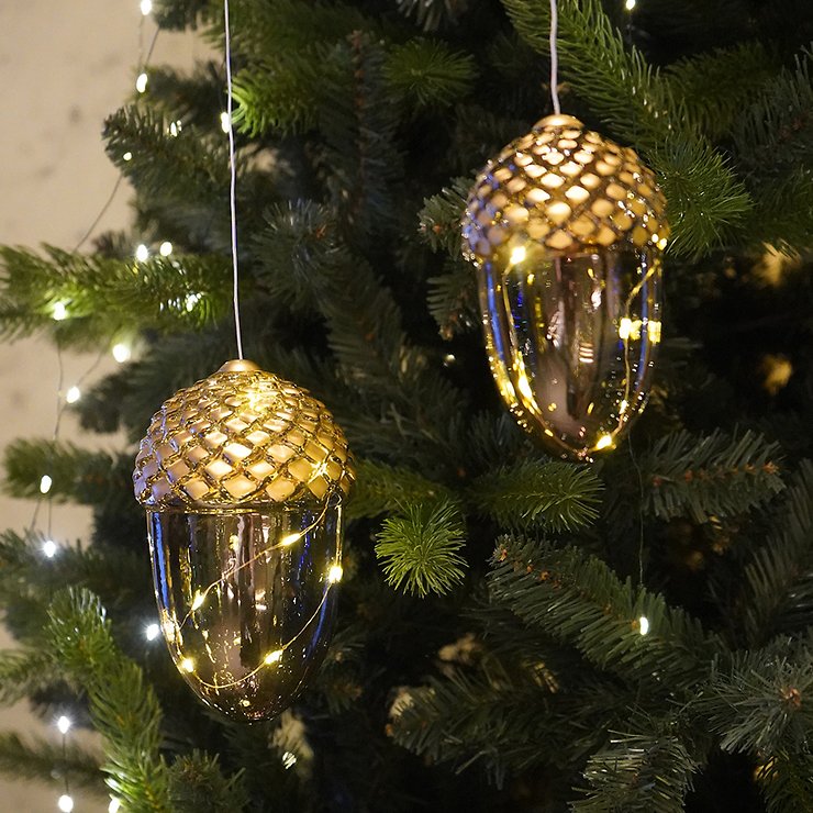 Sirius Leuchtanhänger Celina Agern Glaseichel 8 LED 16 cm goldbraun batteriebetrieben