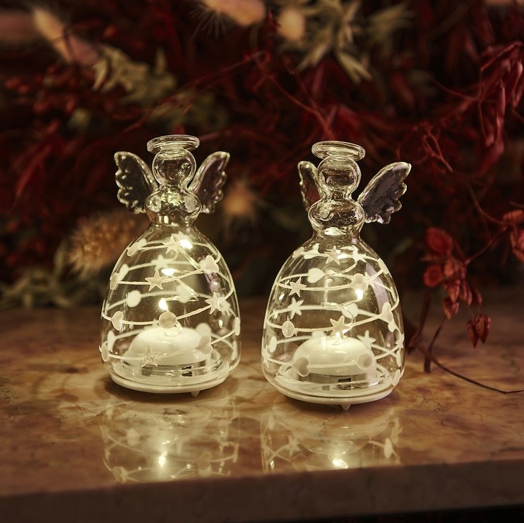 Sirius LED Glasengel Sweet Christmas Angel 2er Set LED warmweiß 9 cm batteriebetrieben klar
