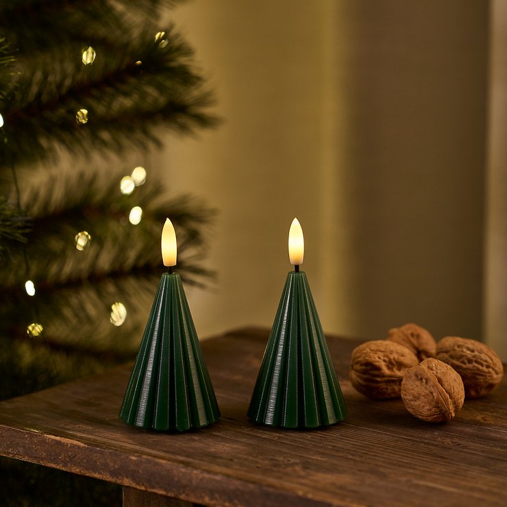 Sirius LED-Kerze Tanne Laura 2er Set Echtwachs 11 cm grün