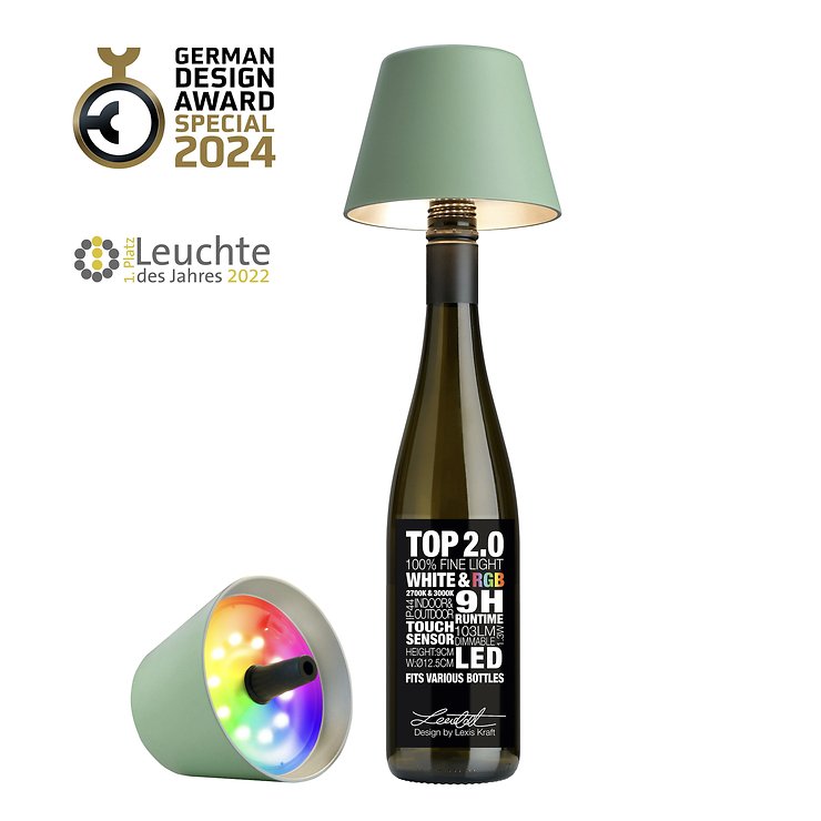 Sompex TOP 2.0 Akku RGBW LED-Flaschenleuchte Olivgrün