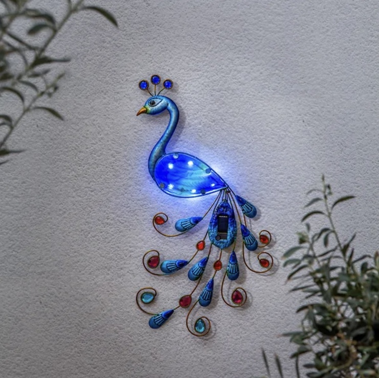 Star Trading Peacock LED Solar-Wanddekoration Pfau 52 cm Bunt