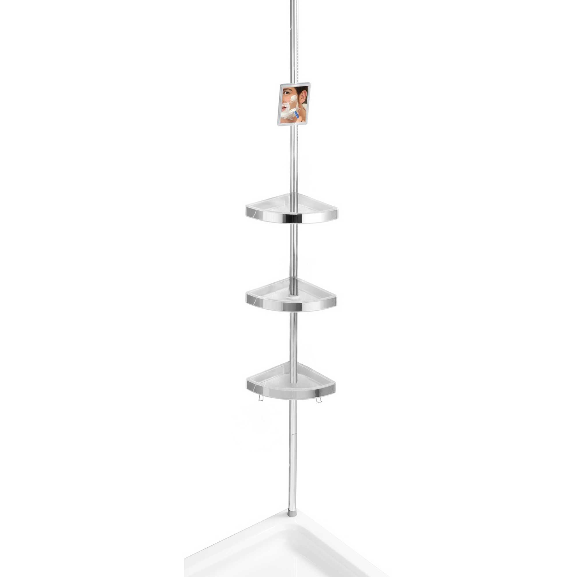 Wenko Teleskop-Eckregal 'Premium' edelstahlfarben 3 Ablagen, Spiegel 70-260 cm