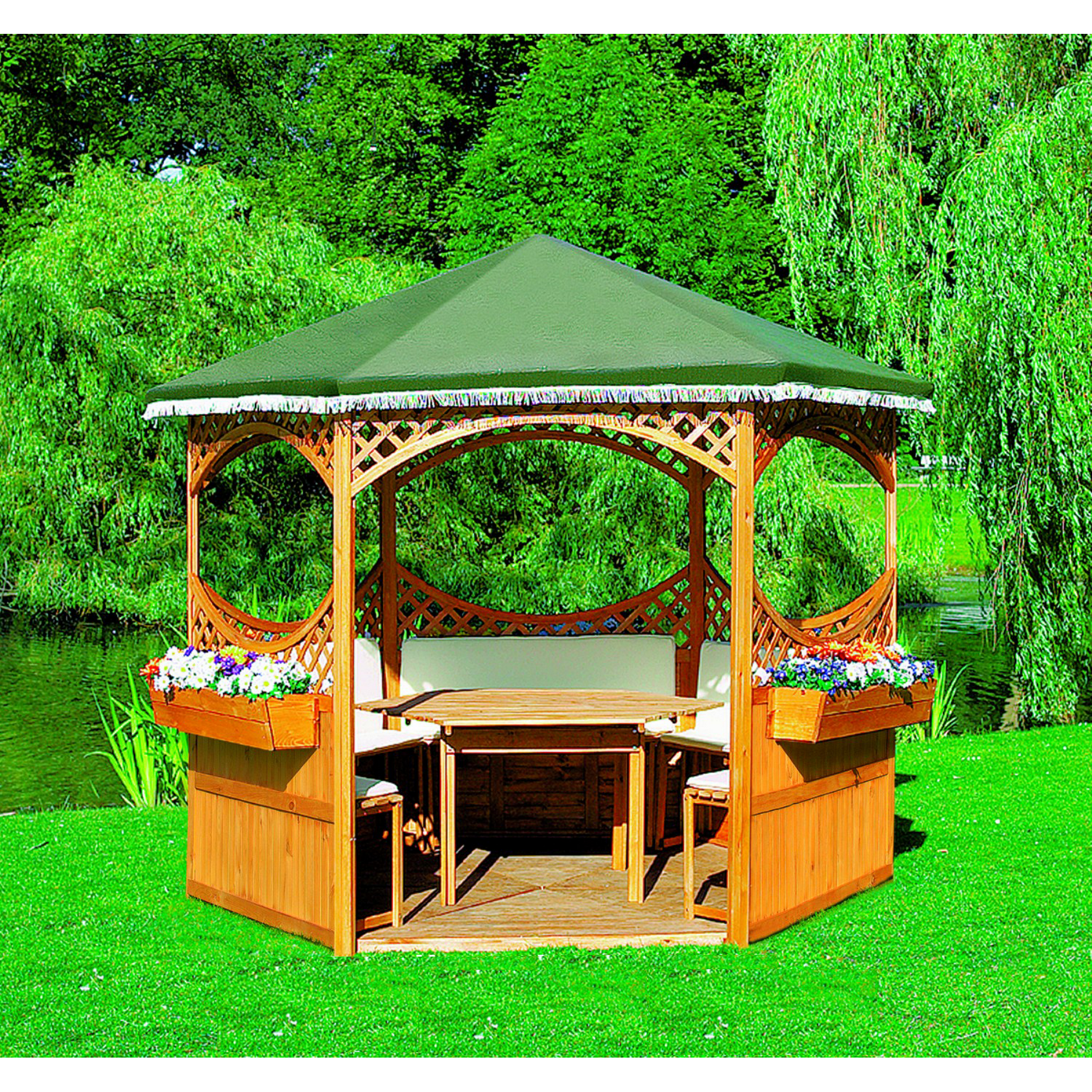 Promadino Pavillon 'Palma' Holz grün 308 x 260 x 308 cm