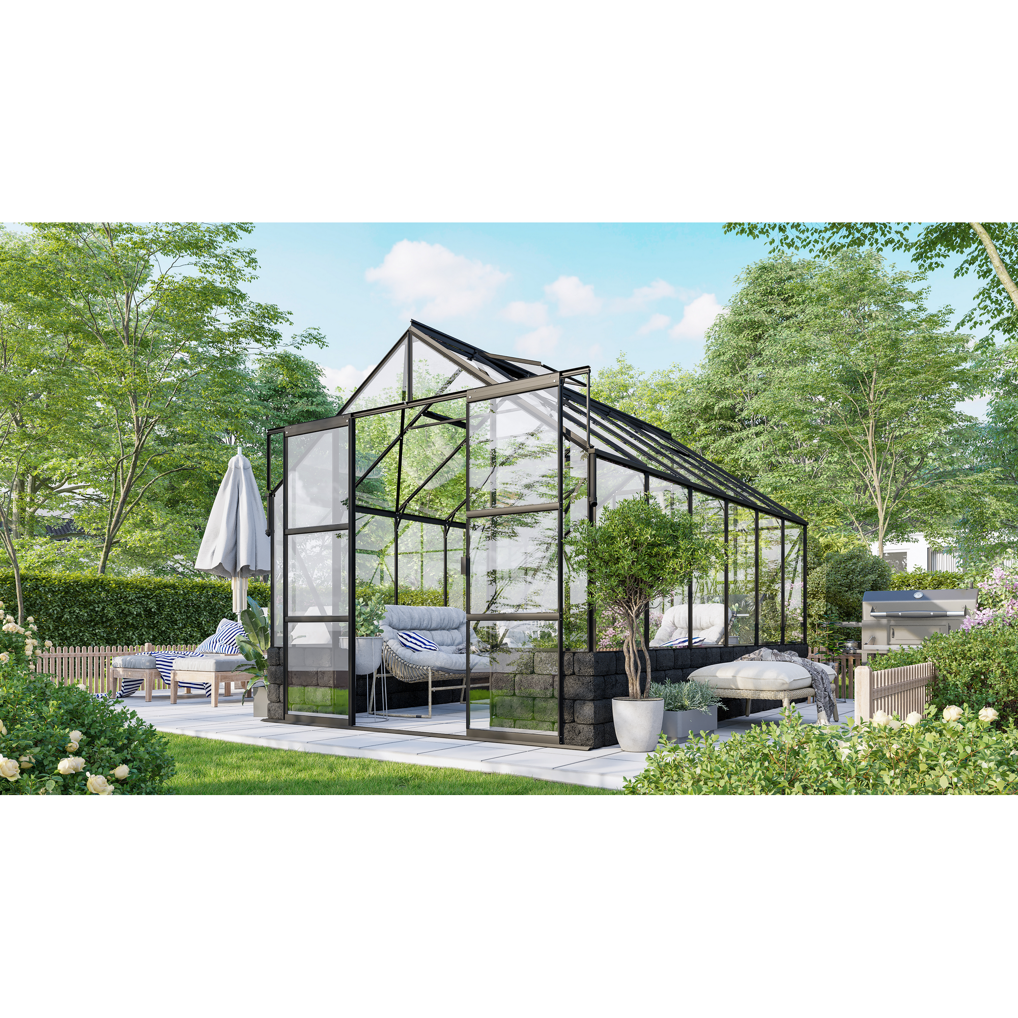 Vitavia Gewächshaus 'Cassandra 9900' 257 x 385,3 x 248,9 cm schwarz Sockel Basalt