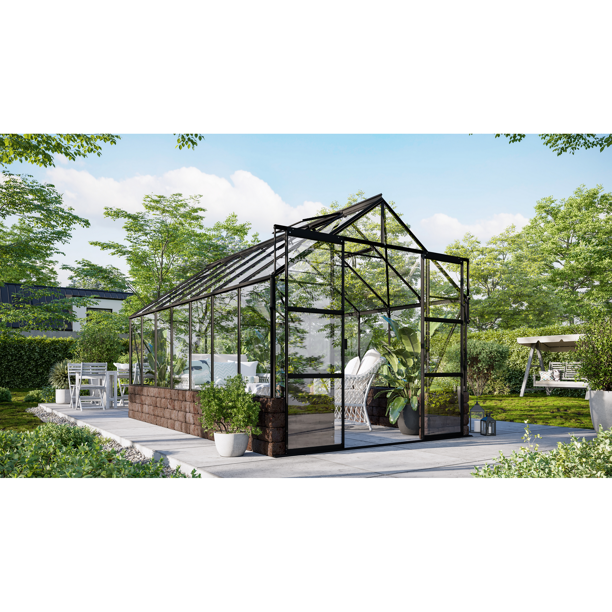 Vitavia Gewächshaus 'Cassandra 11500' 257 x 448 x 248,9 cm schwarz Sockel Herbstlaub