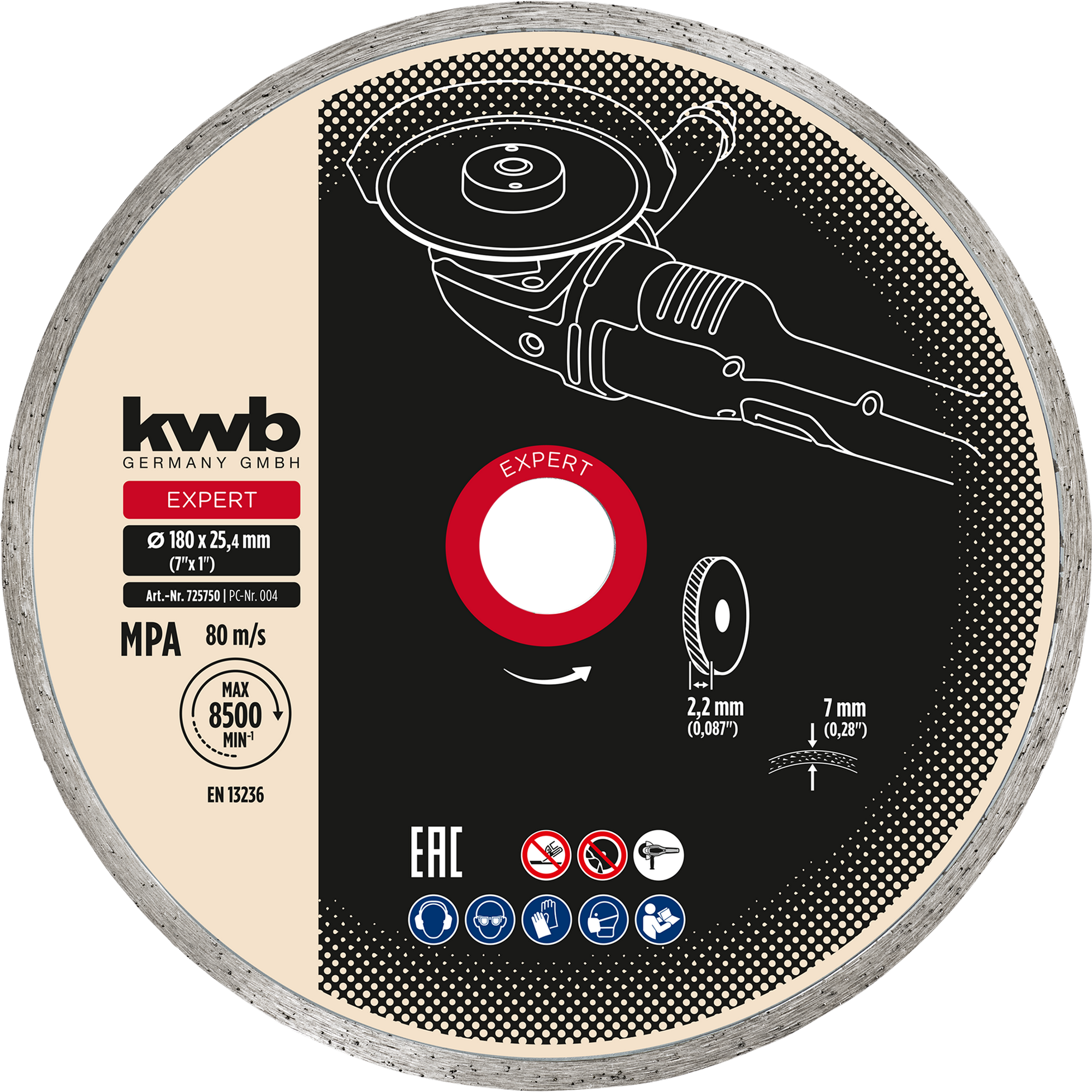 kwb Diamant-Trennscheibe mit Ganzrand für Fliesen Ø 180 x 1,6 mm