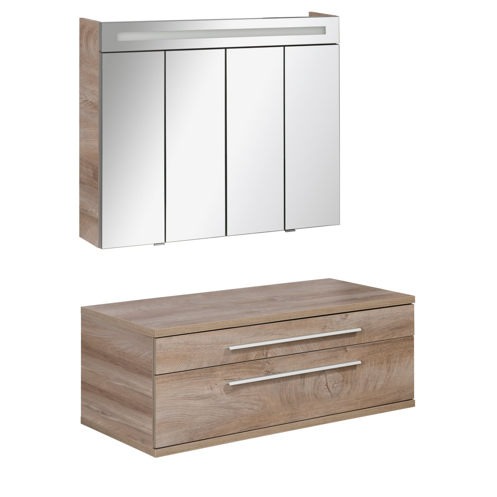 Fackelmann Badmöbelset 'STANFORD' Spiegelschrank und Waschbeckenunterschrank nature oak