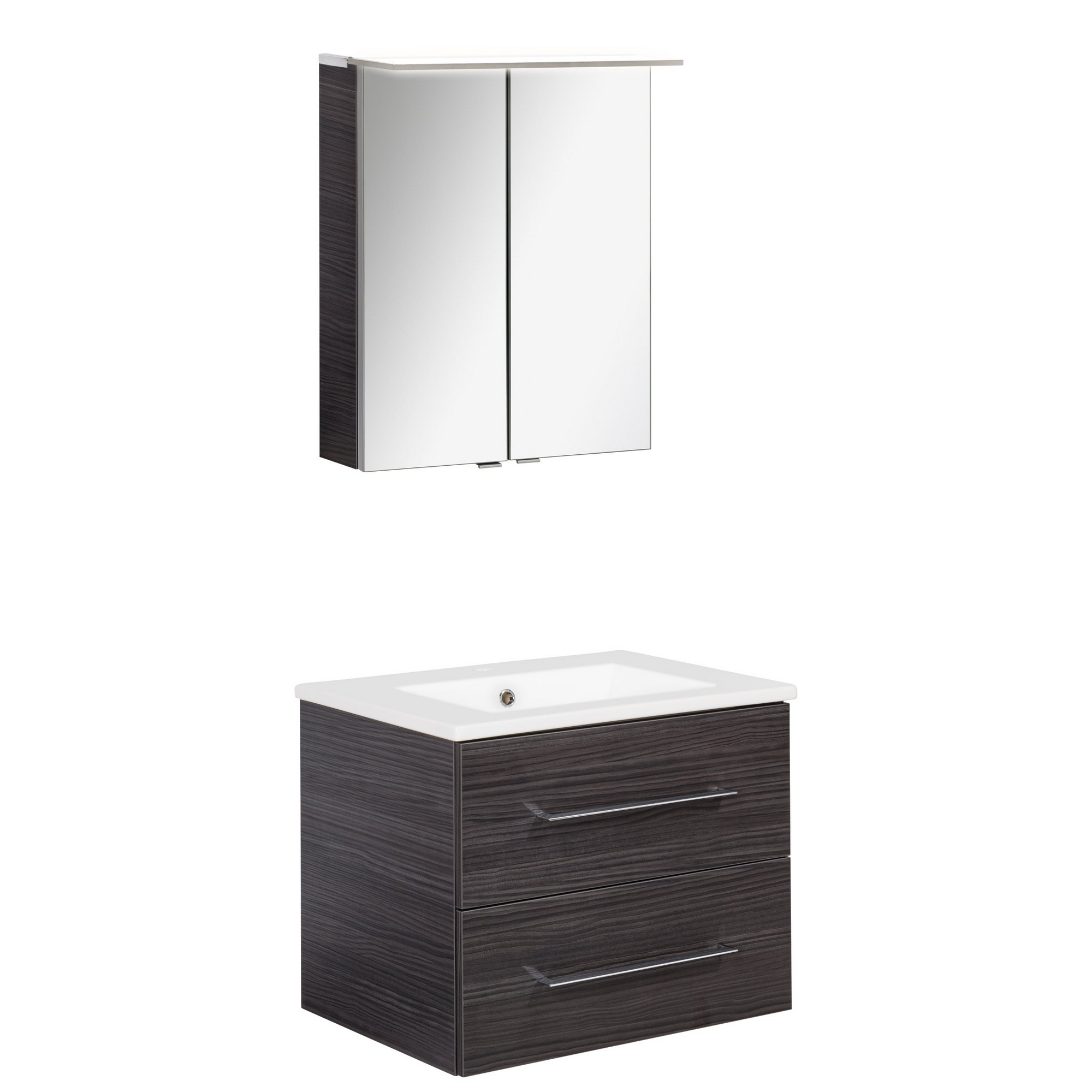 Fackelmann Badmöbelset 'b.perfekt' Spiegelschrank und Waschbecken mit Unterschrank weiß/Dark Oak