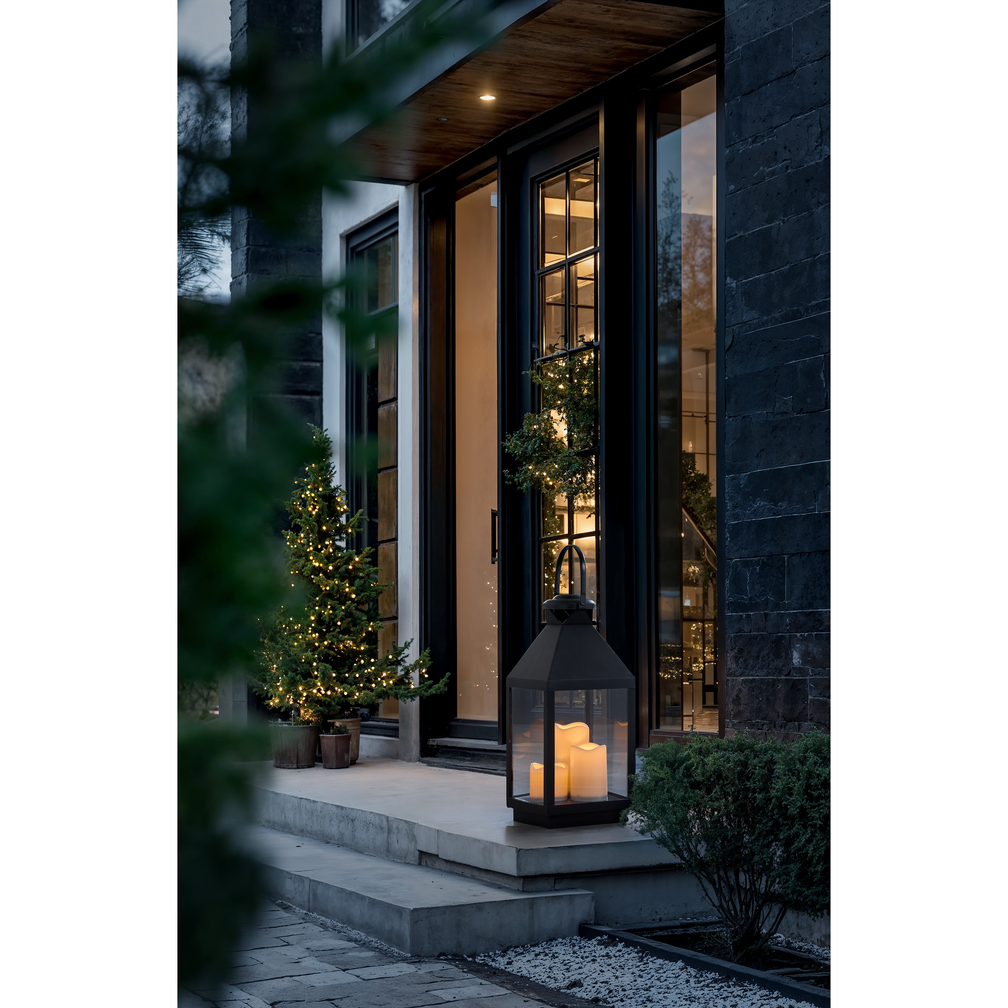 Laterne mit 3 LED-Kerzen 47 cm