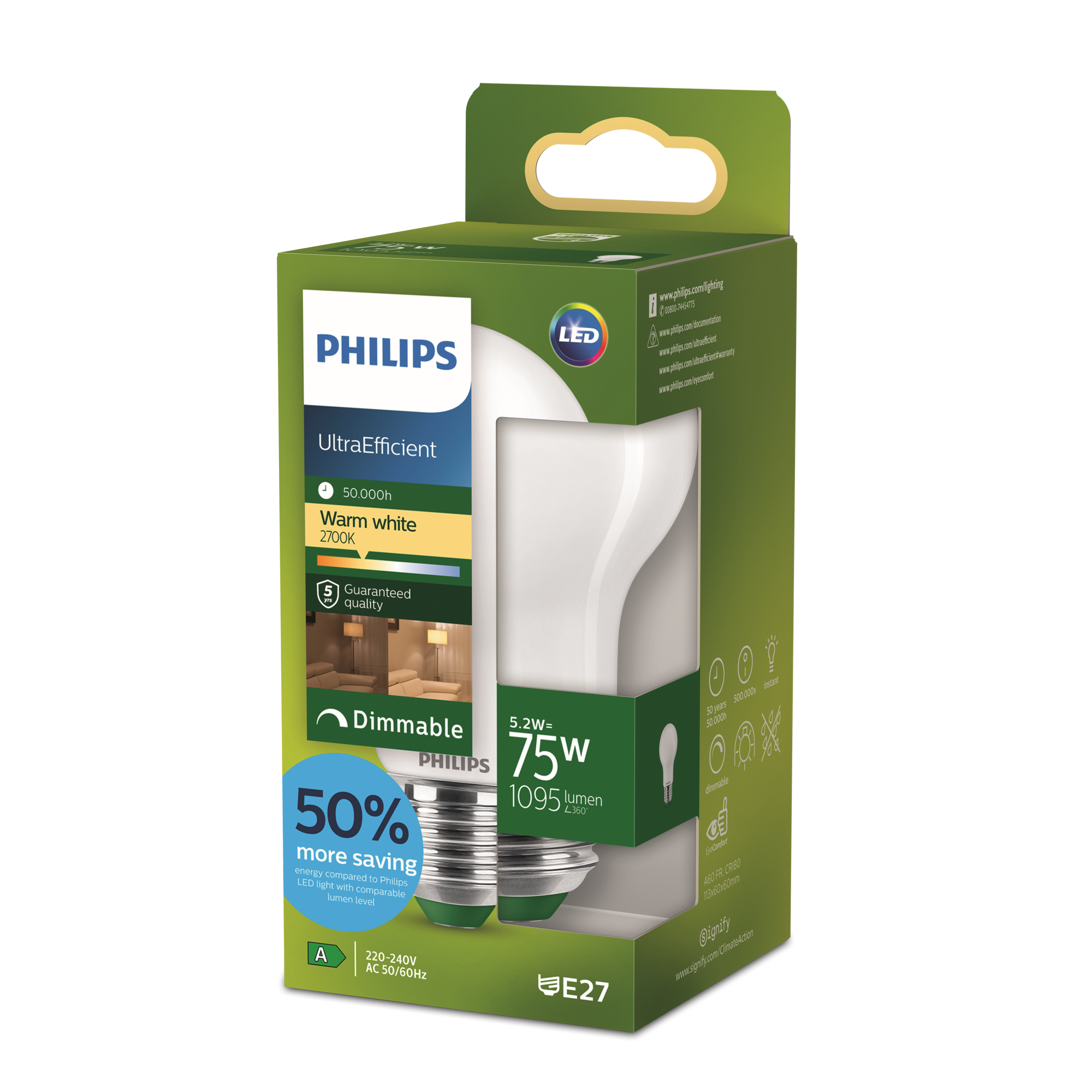 Philips LED-Lampe Lampe E27 A 75 W 1095 lm matt dimmbar