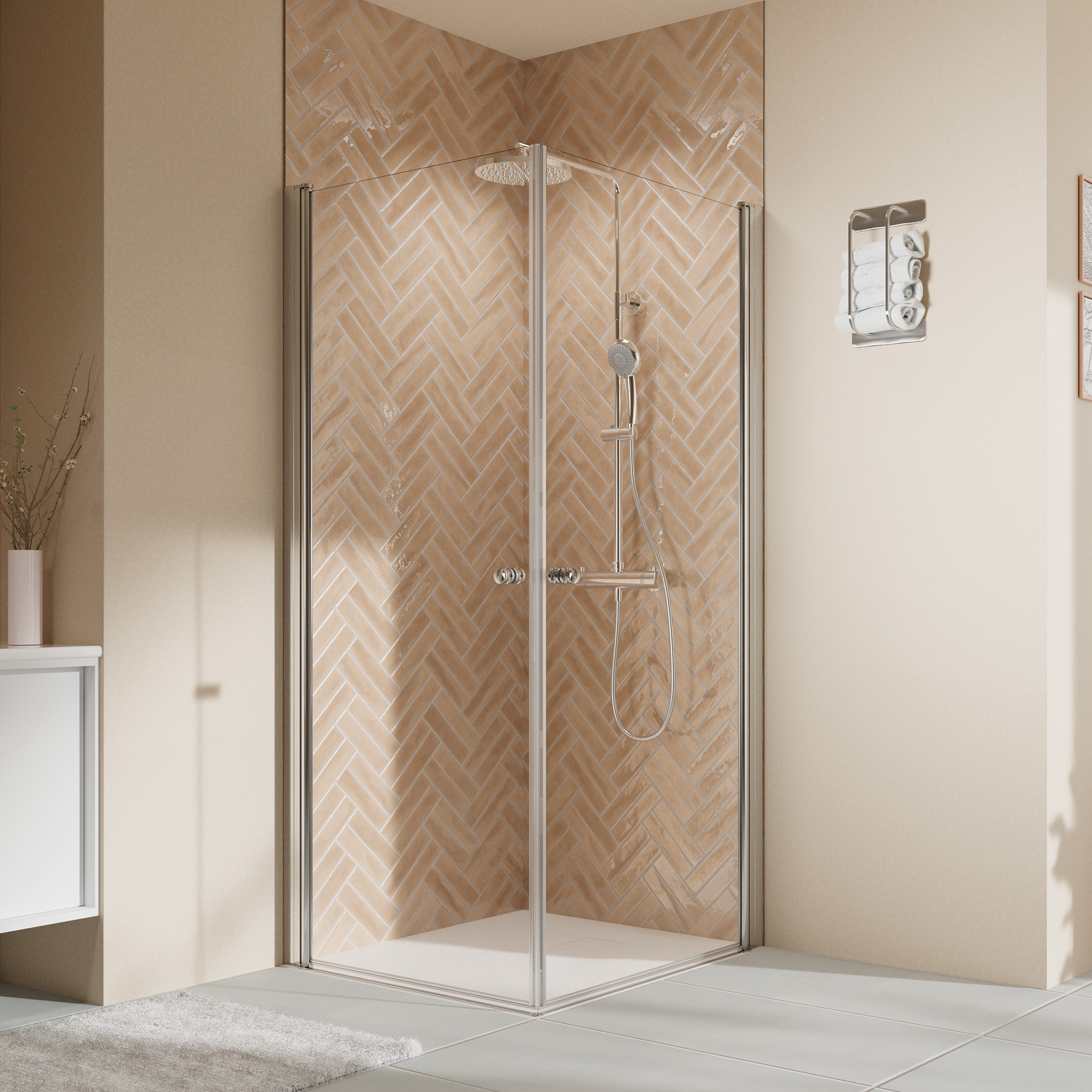 Breuer Duschkabine 'Elana 2.0' mit Eckeinstieg aluminiumfarben 90 x 90 x 200 cm