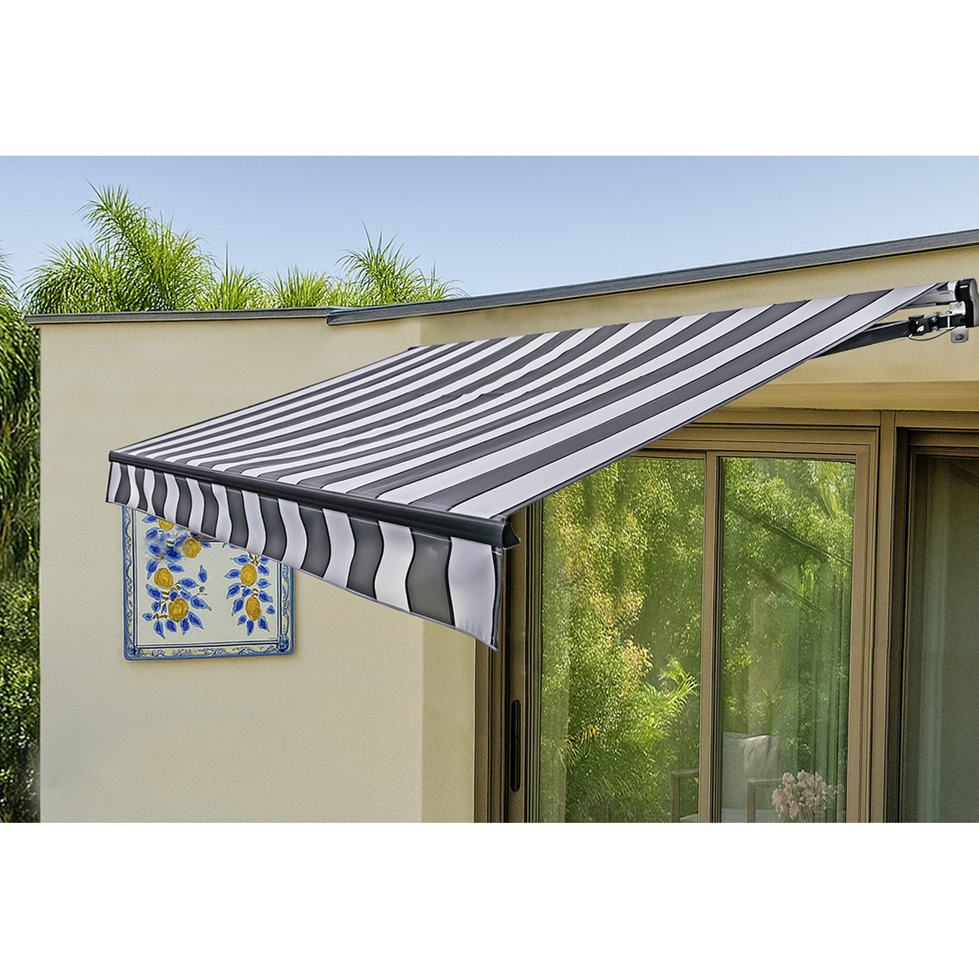 Garden Pleasure Gelenkarm-Markise elektrisch grau/weiß mit Fernbedienung 2,95 x 2 m