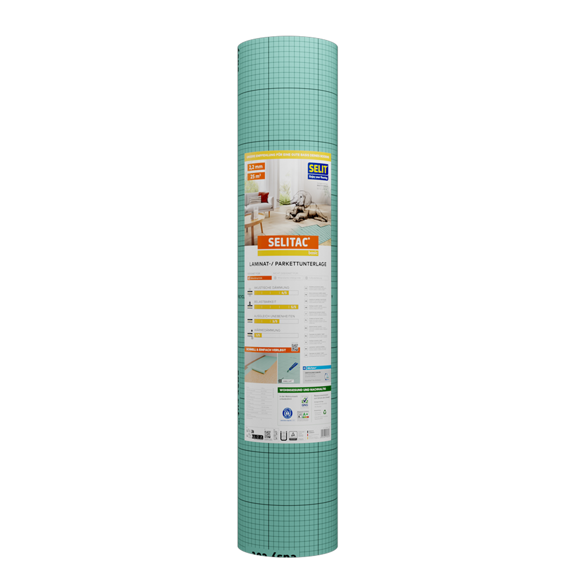 Parkett- und Laminatunterlage 'Selitac Basic' 2,2 mm, 1 x 25 m, 25 m²