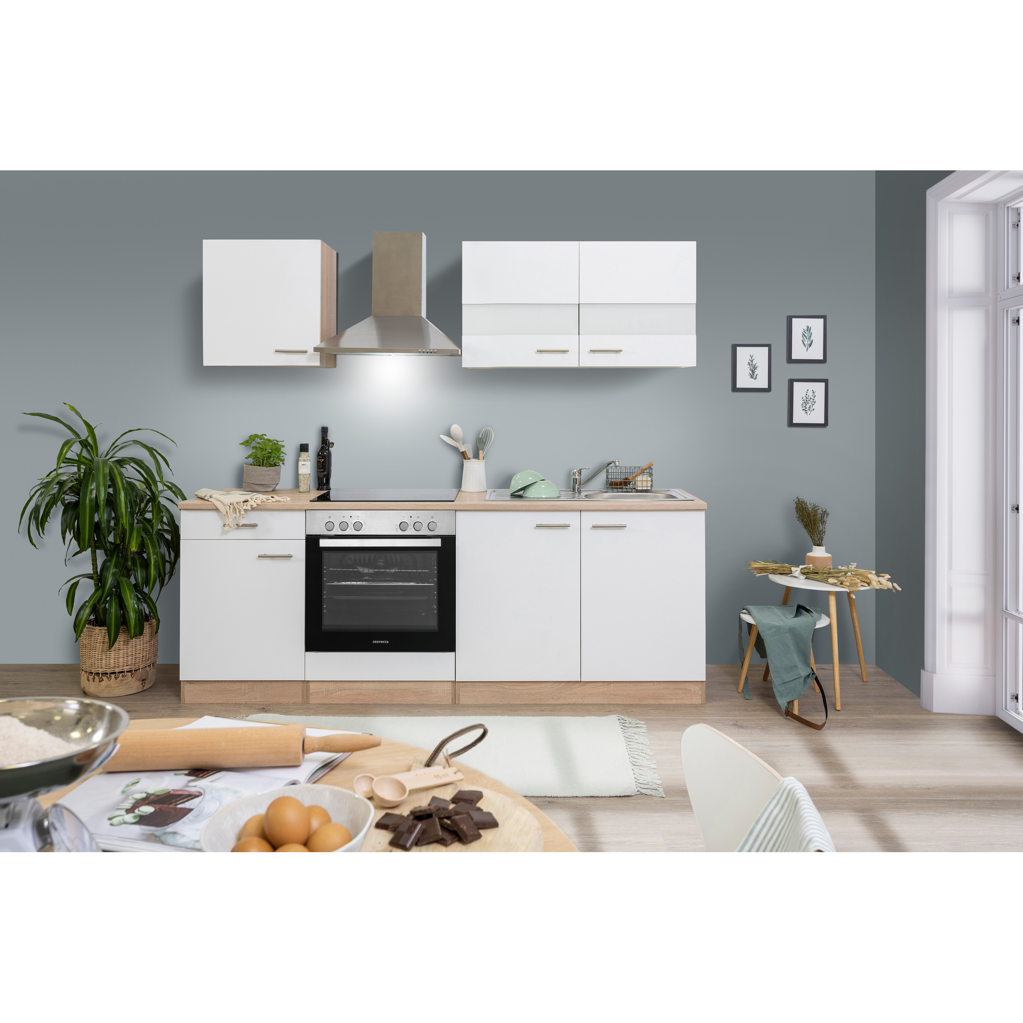 Respekta Küchenzeile 'Merle' mit E-Geräten KB210ESWC weiß/eichfarben210 cm