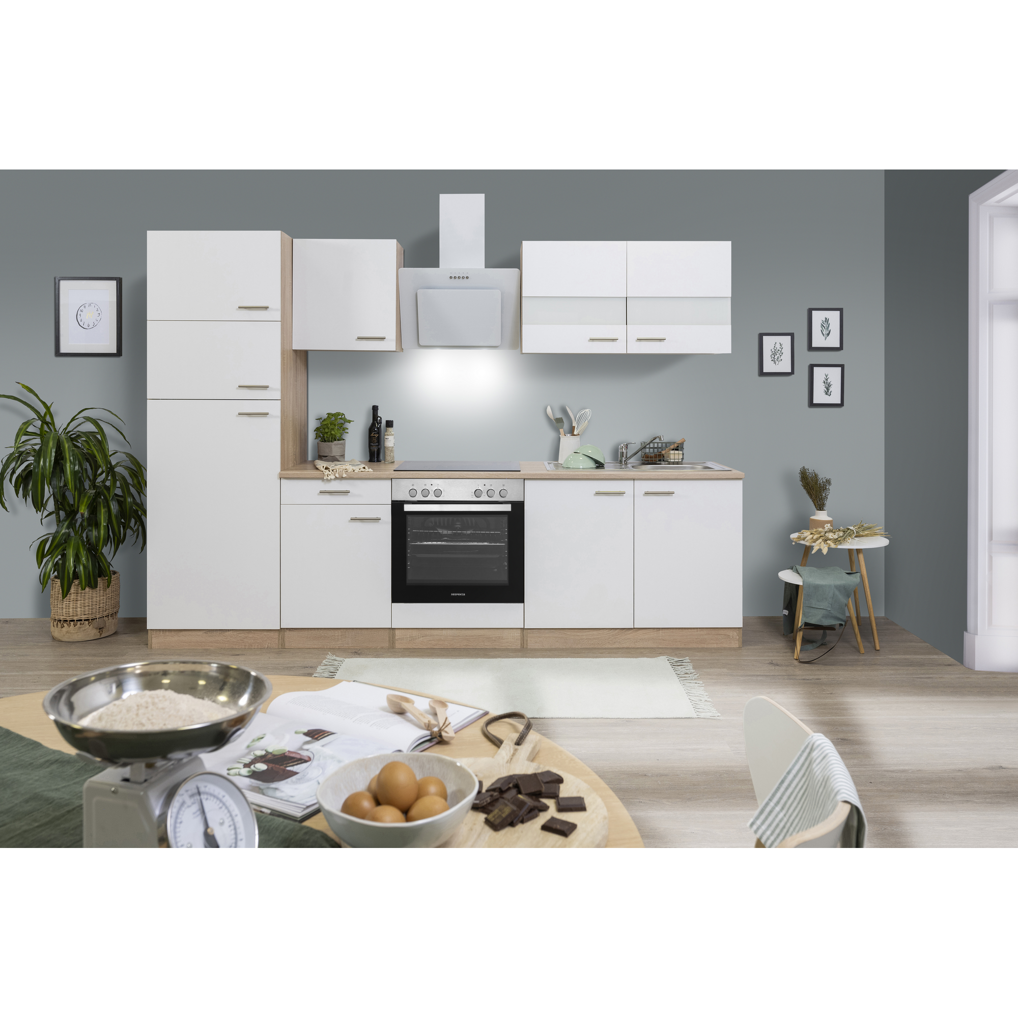 Respekta Küchenzeile 'Merle' mit E-Geräten KB270ESWCGKE weiß/eichefarben 270 cm