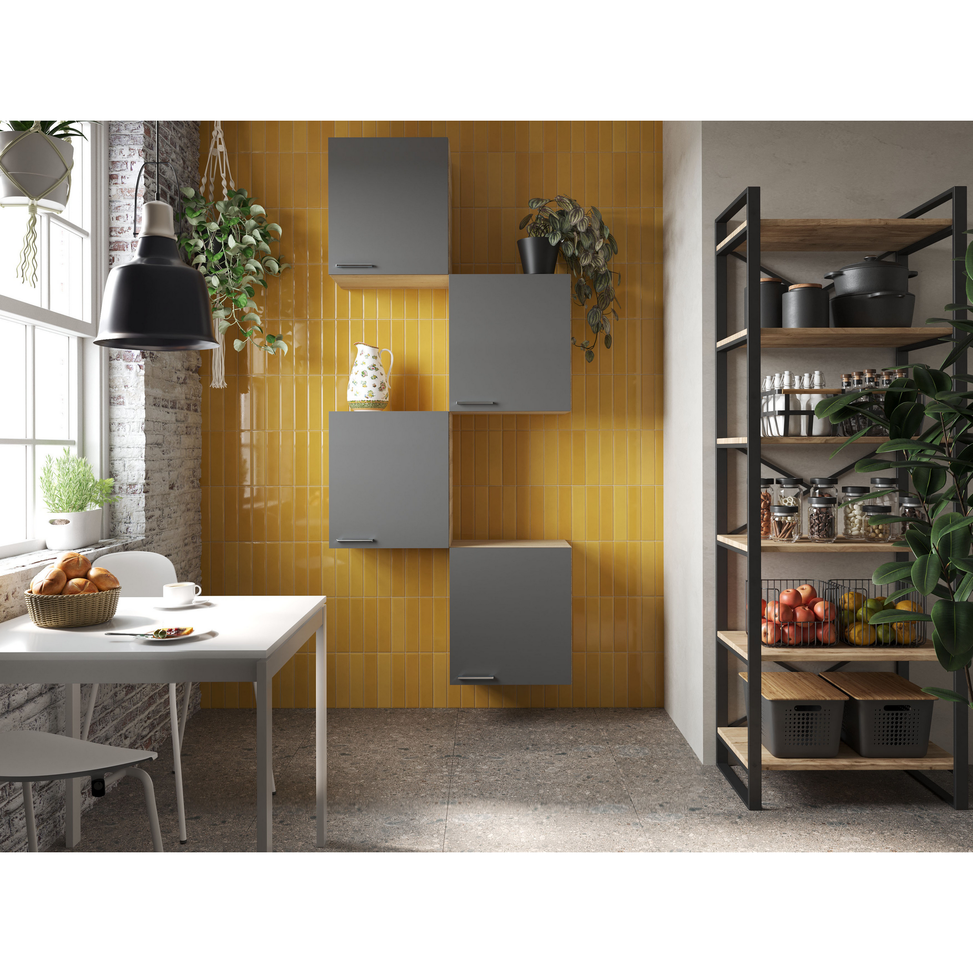 Respekta Küchenmöbel-Set 'Merle 7' grau/eichefarben 4 x Oberschränke 50 cm