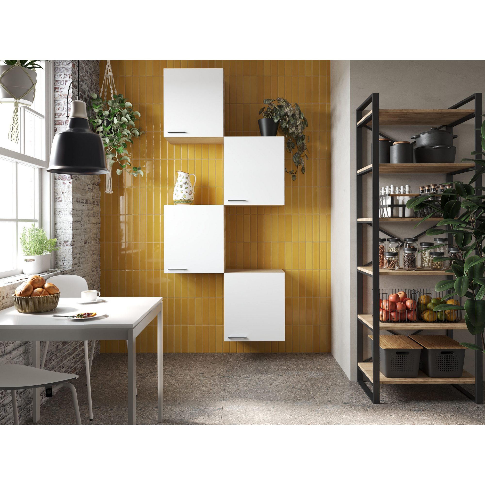 Respekta Küchenmöbel-Set 'Merle 7' weiß/eichefarben 4 x Oberschränke 50 cm