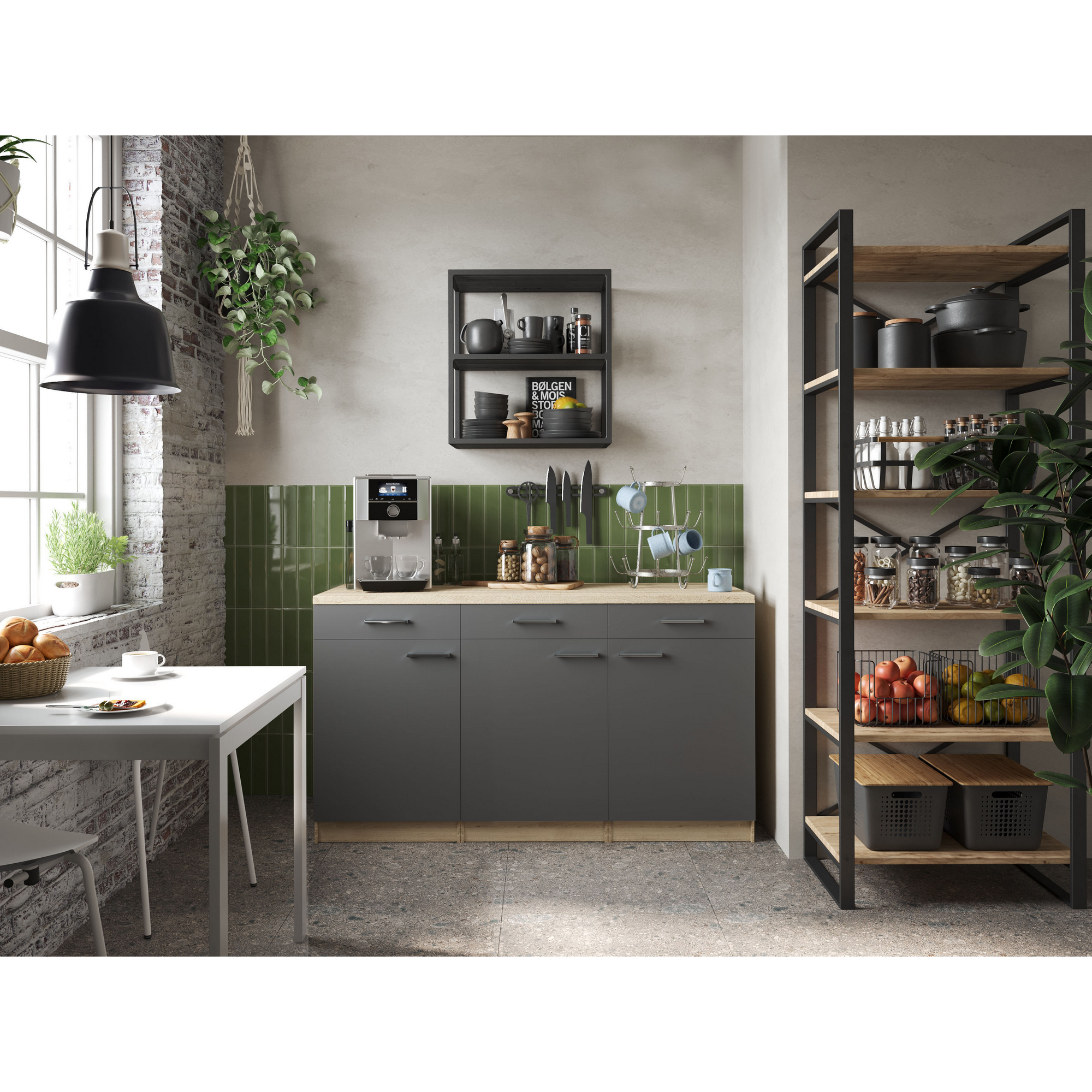 Respekta Küchenmöbel-Set 'Merle 13' grau/eichefarben 150 x 60 x 85 cm