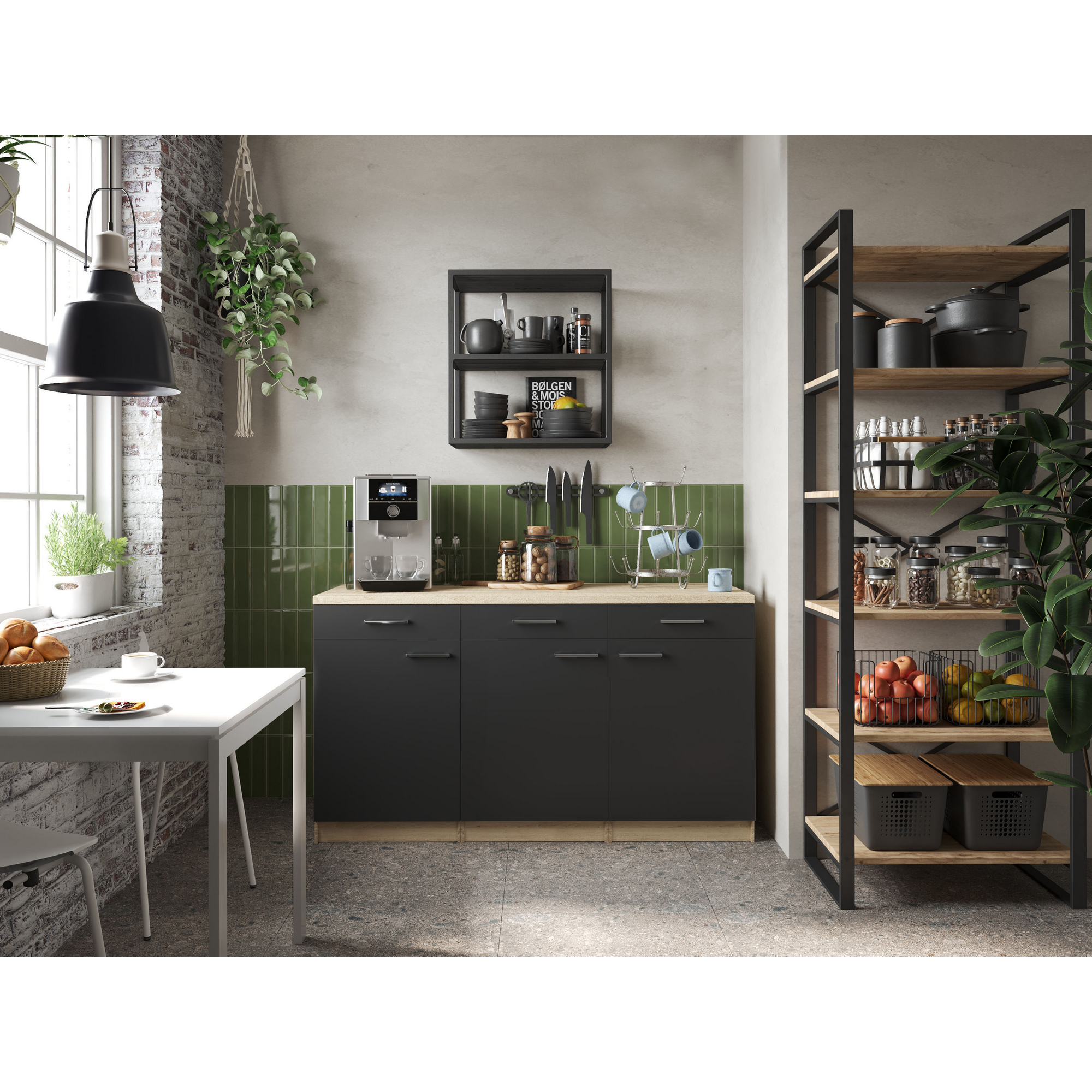 Respekta Küchenmöbel-Set 'Merle 13' schwarz/eichefarben 150 x 60 x 85 cm