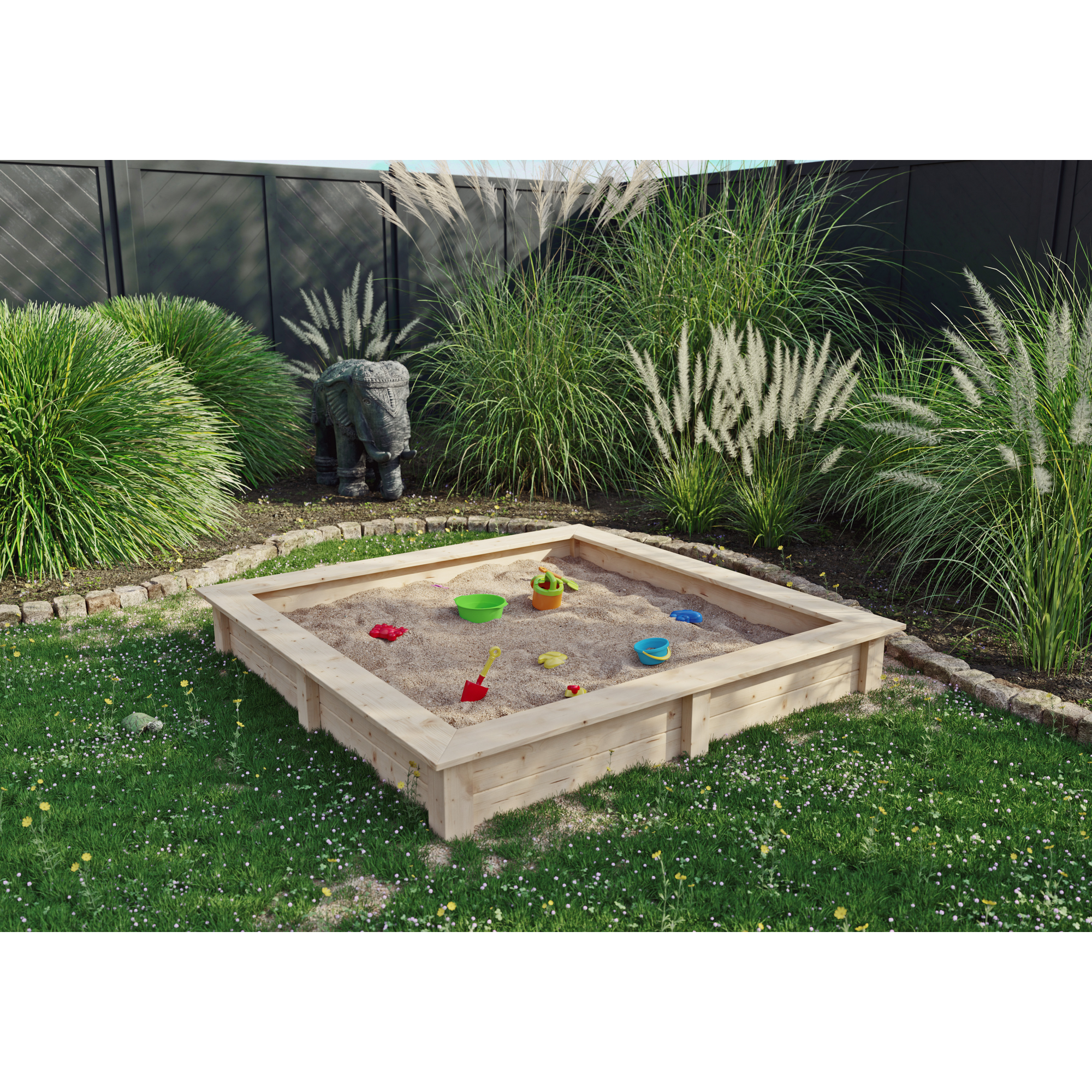 Kiehn-Holz Sandkasten Fichtenholz naturfarben 150 x 24 x 150 cm