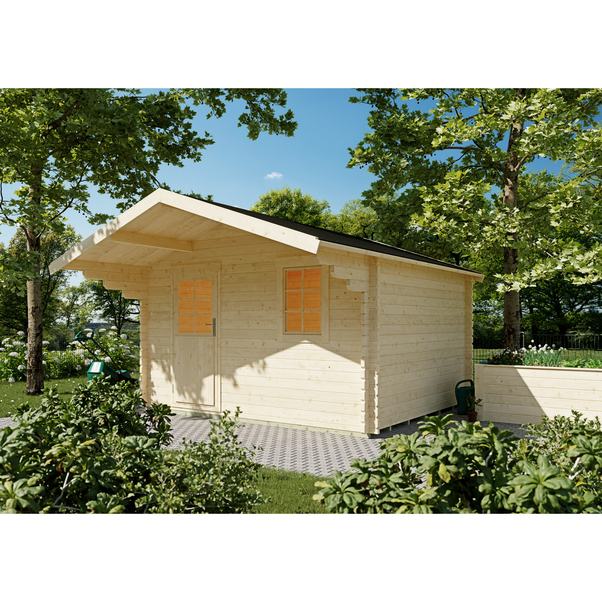 Kiehn-Holz Gartenhaus 'Halle' Fichtenholz naturfarben 350 x 300 cm