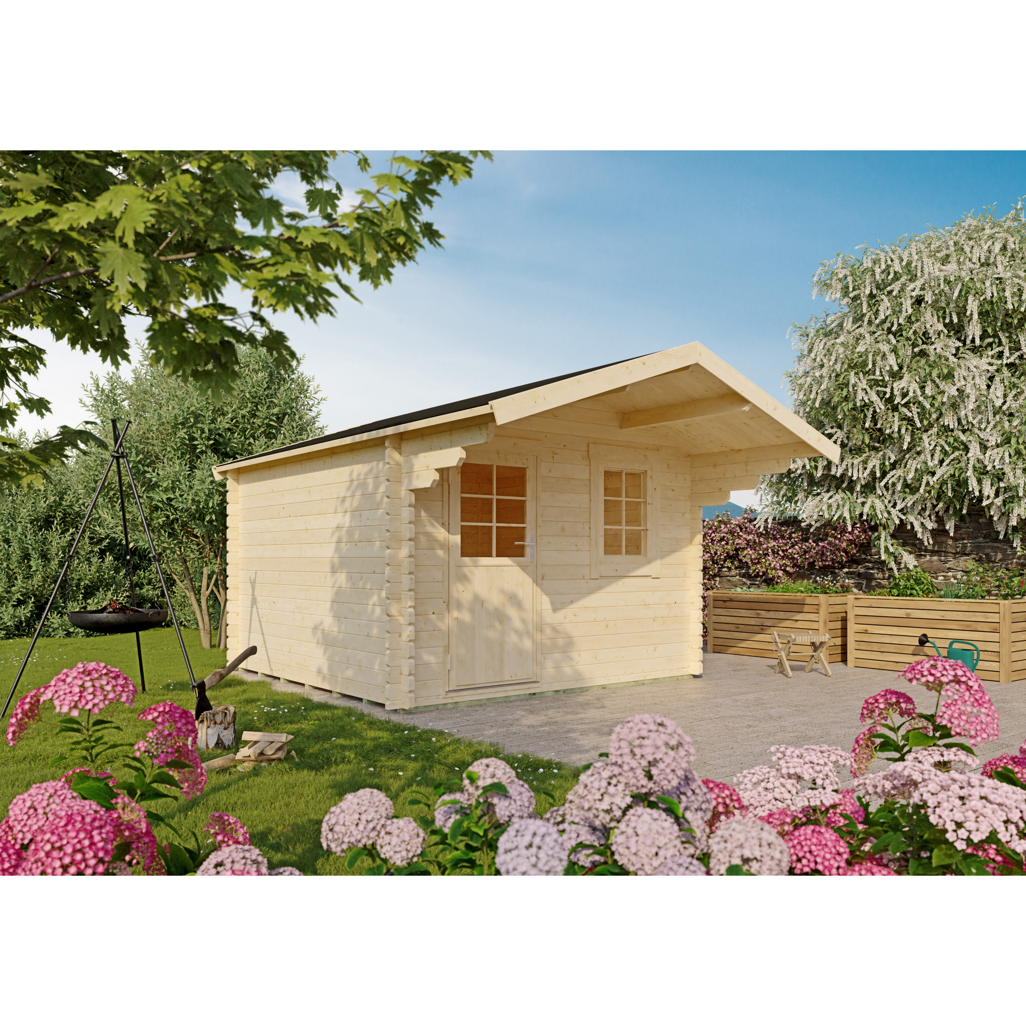 Kiehn-Holz Gartenhaus 'Solingen' Fichtenholz naturfarben 300 x 300 cm