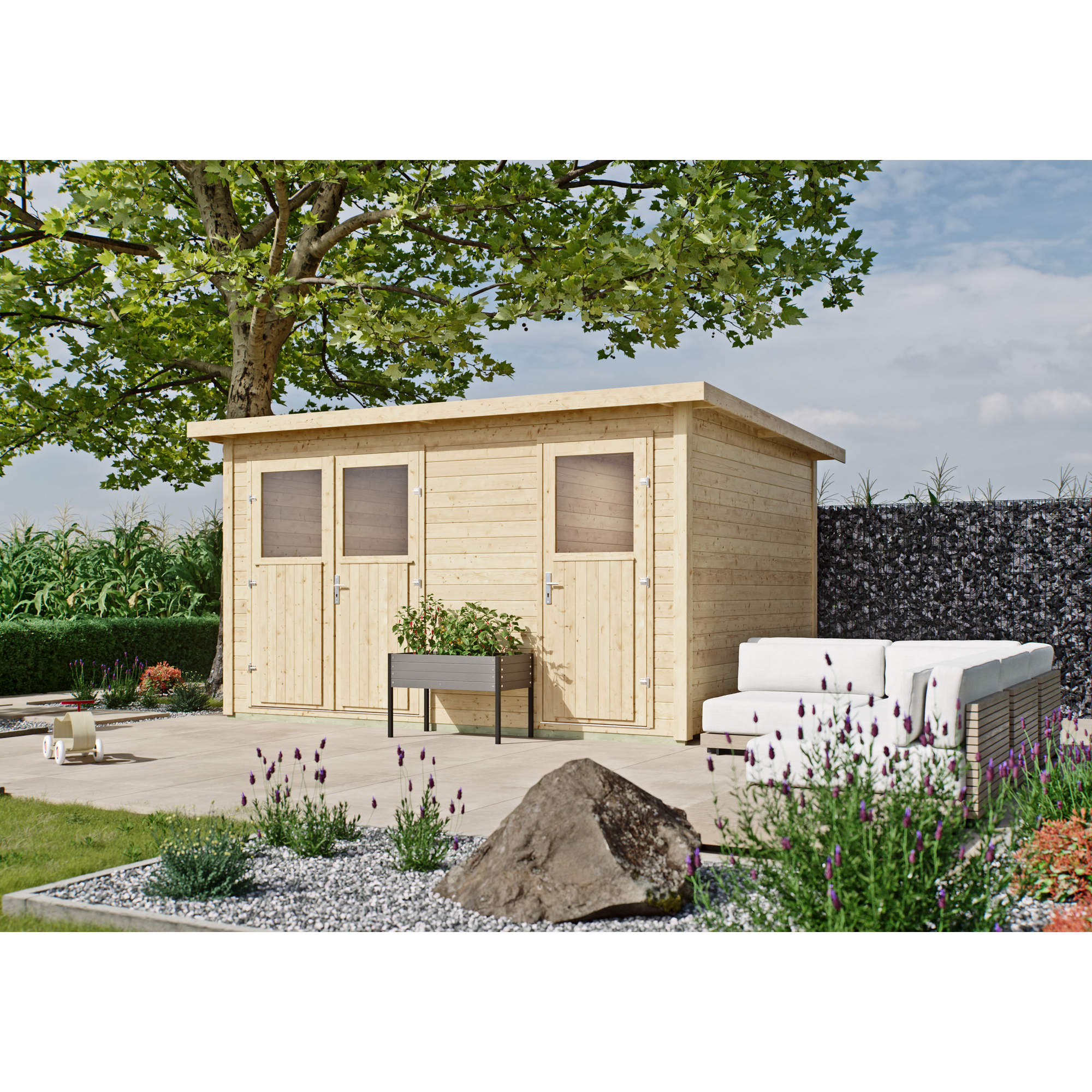 Kiehn-Holz Gartenhaus 'Dresden' Fichtenholz naturfarben 400 x 300 cm