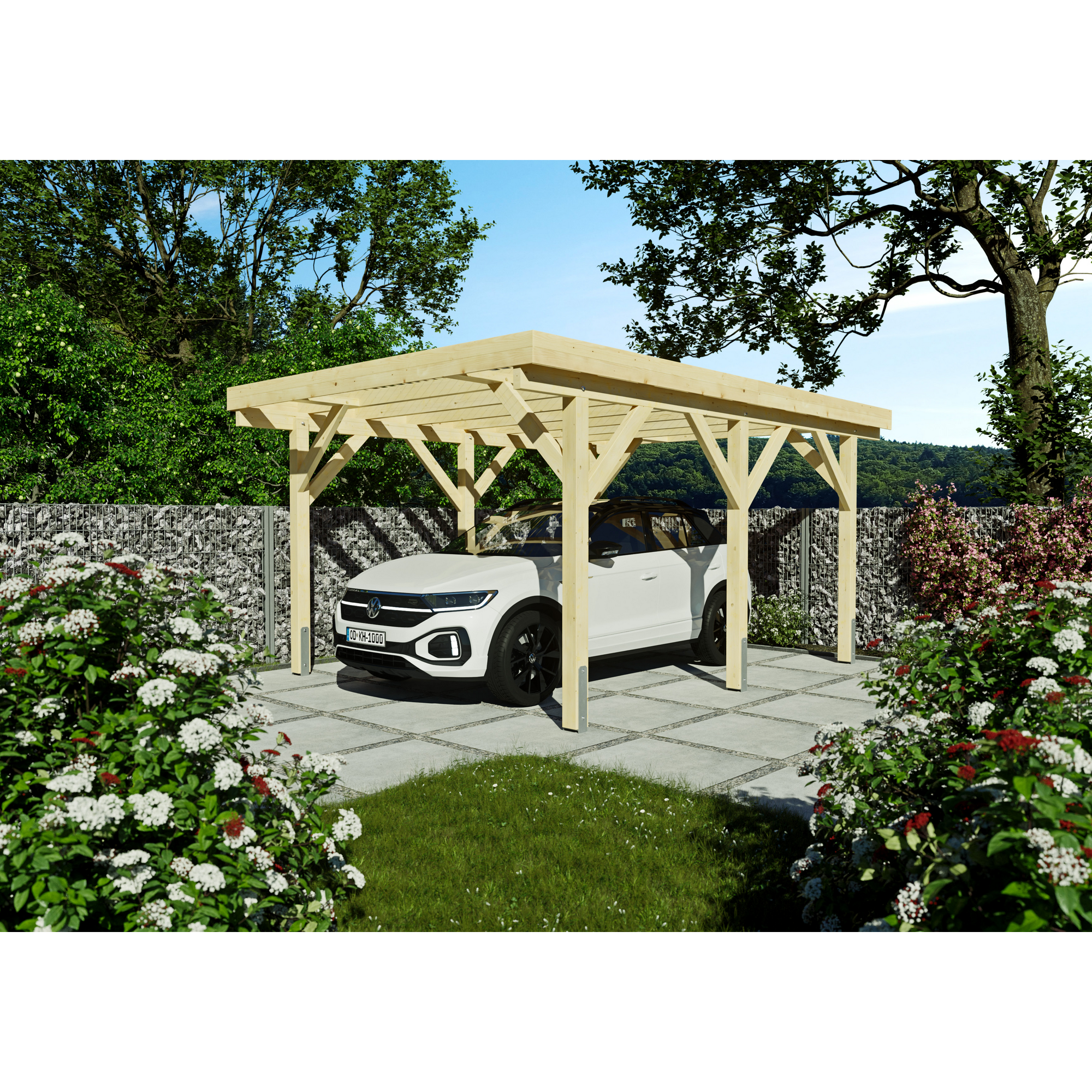 Kiehn-Holz Einzel-Carport Fichtenholz naturfarben 344 x 500 cm
