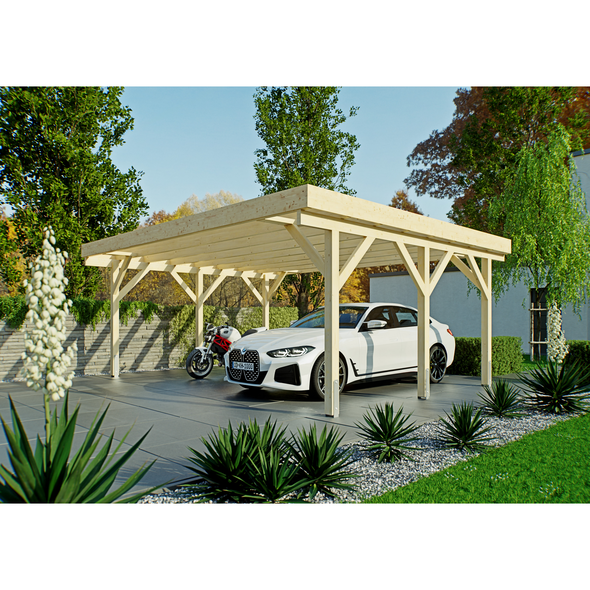 Kiehn-Holz Doppel-Carport Fichtenholz naturfarben 600 x 500 cm