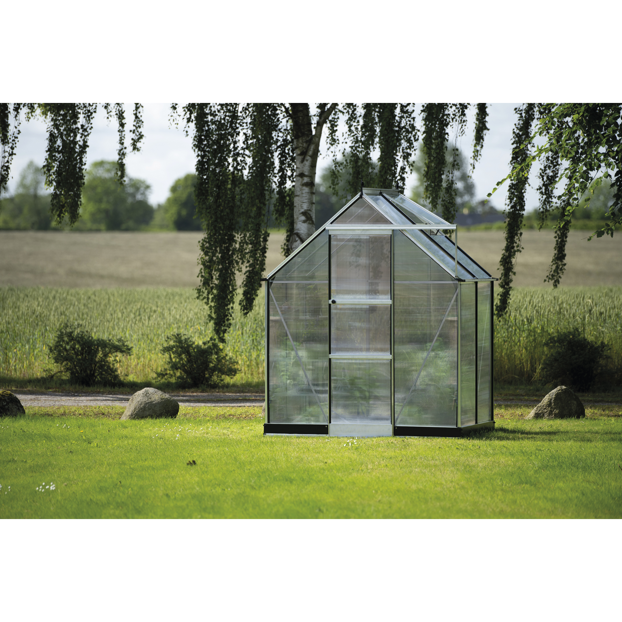 Halls Gewächshaus 'ICON 6' 192,5 x 130,3 cm mit 4 mm Doppelstegplatten aluminiumfarben