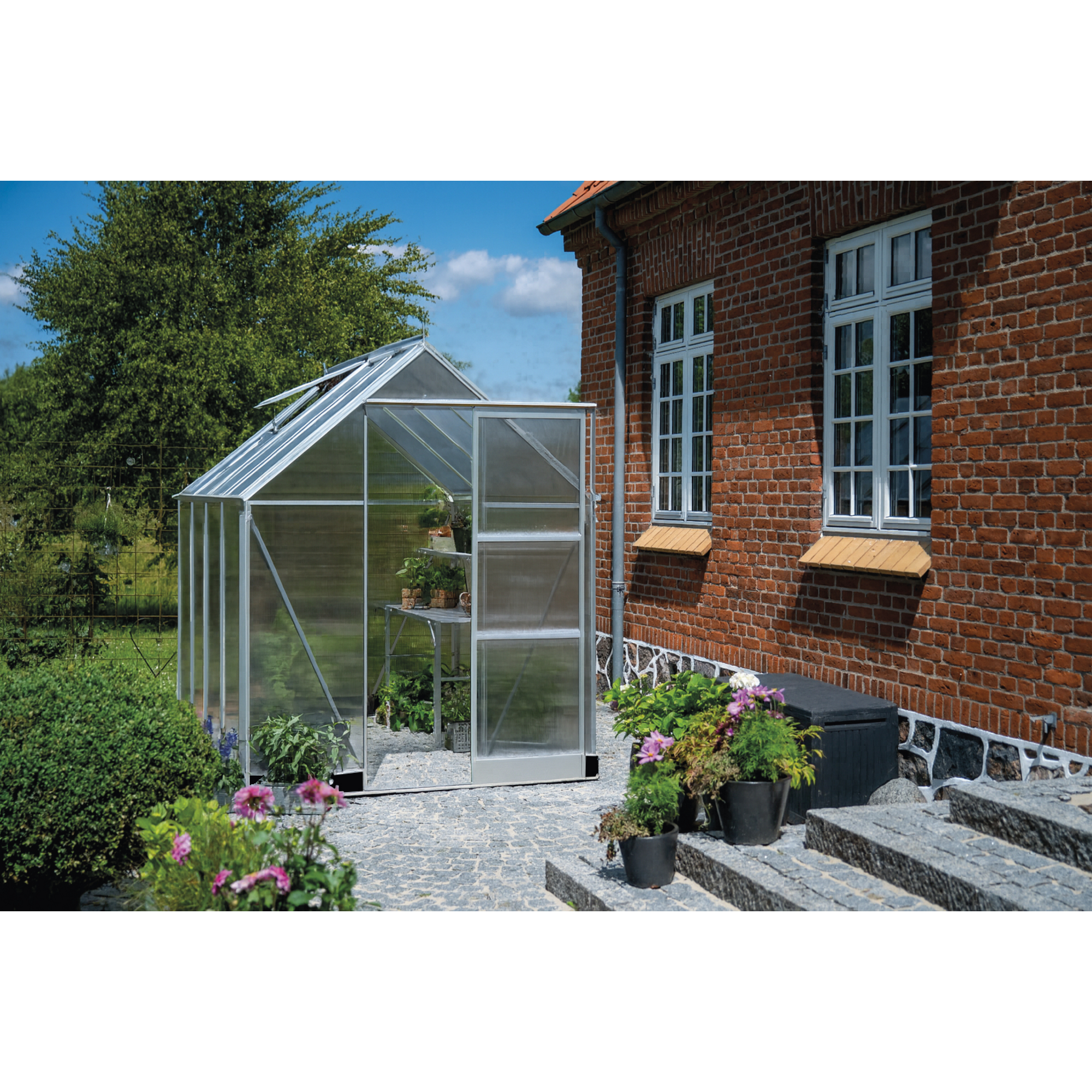 Halls Gewächshaus 'ICON 6' 192,5 x 254,7 cm mit 4 mm Doppelstegplatten aluminiumfarben