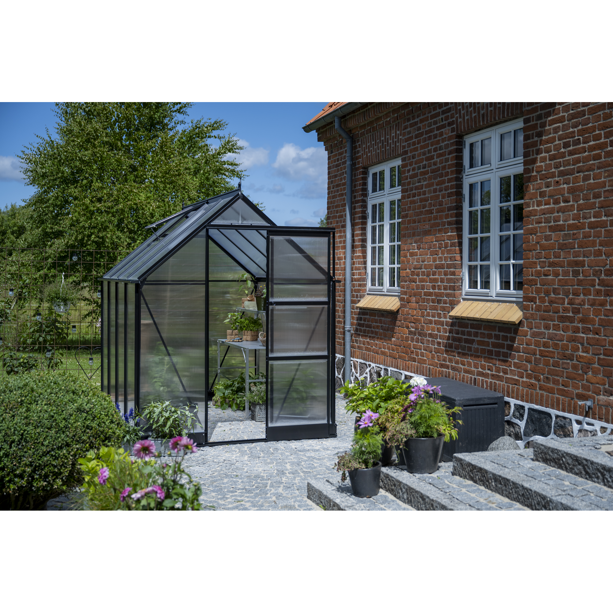 Halls Gewächshaus 'ICON 6' 192,5 x 254,7 cm mit 4 mm Doppelstegplatten schwarz