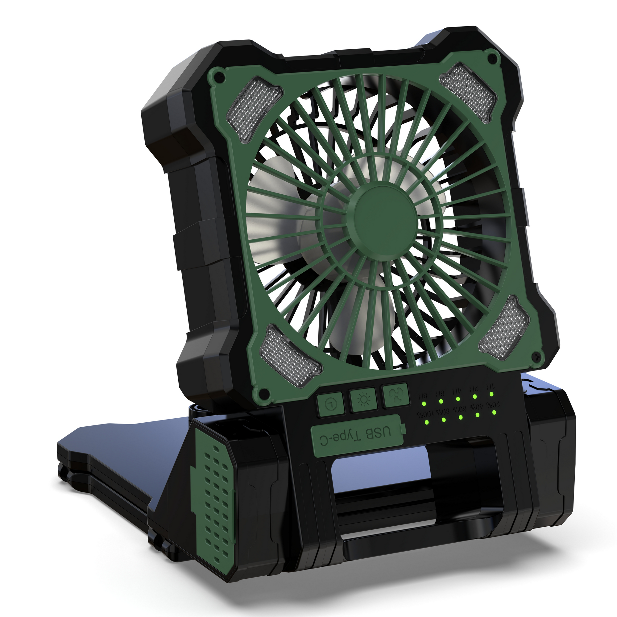 toom Camping-Ventilator grün Doppel-Solarpanel, LED-Licht 17 x 23 cm