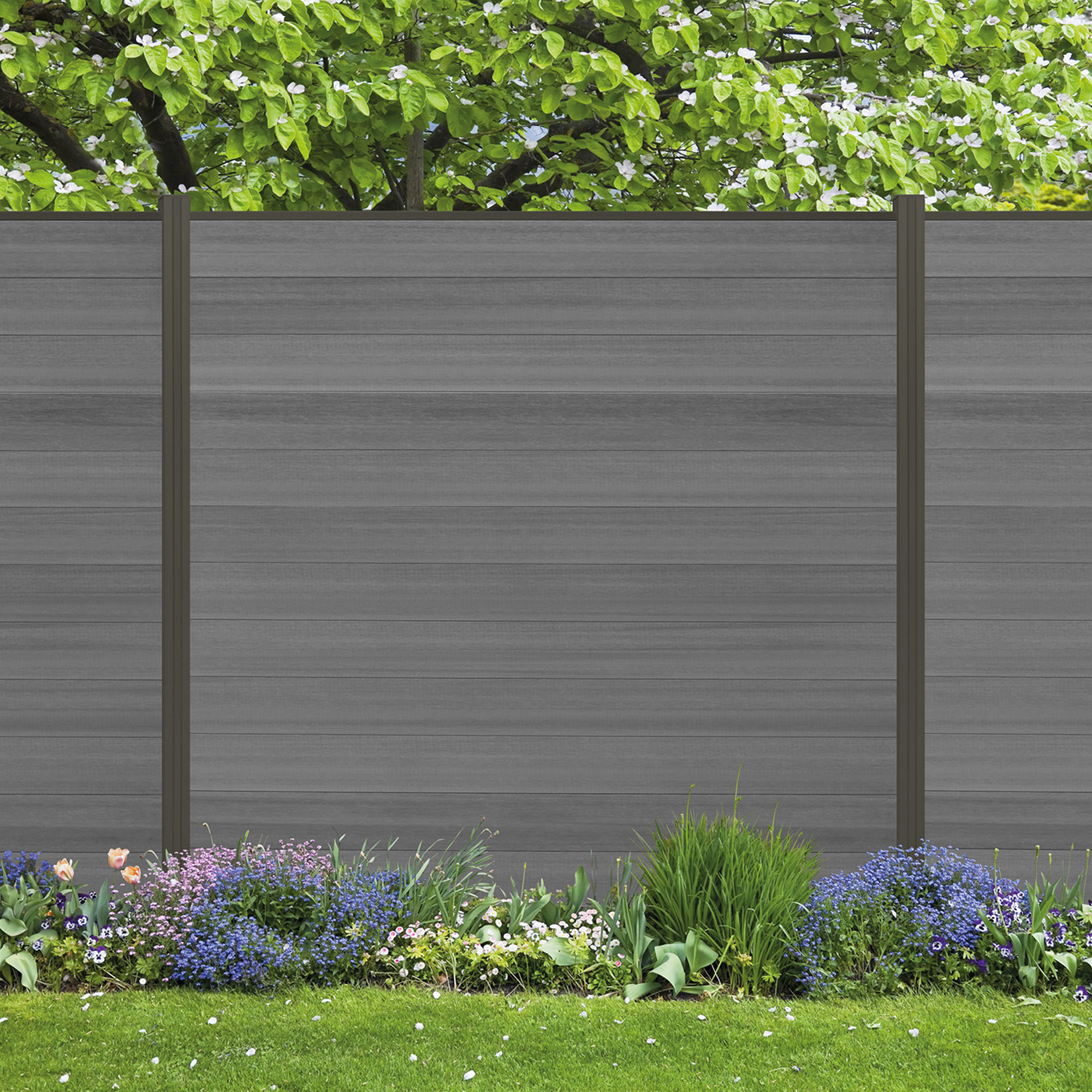 elephant Zaun-Komplettset 'Roma Line' WPC beige mit Pfosten eloxiert zum Aufschrauben 565 x 180 cm