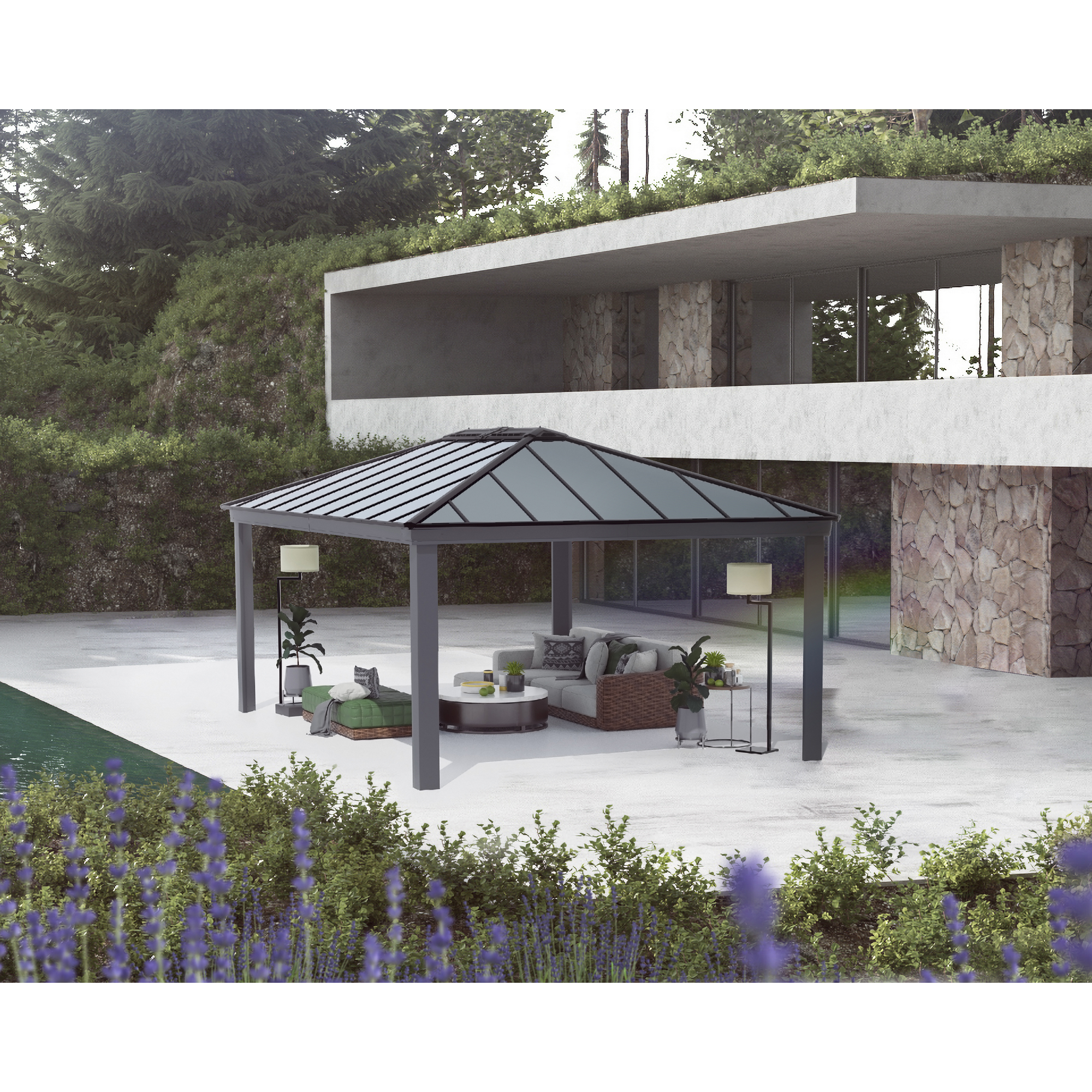Palram-Canopia Pavillon 'Dallas' anthrazit 422 x 607 cm Polycarbonat grau