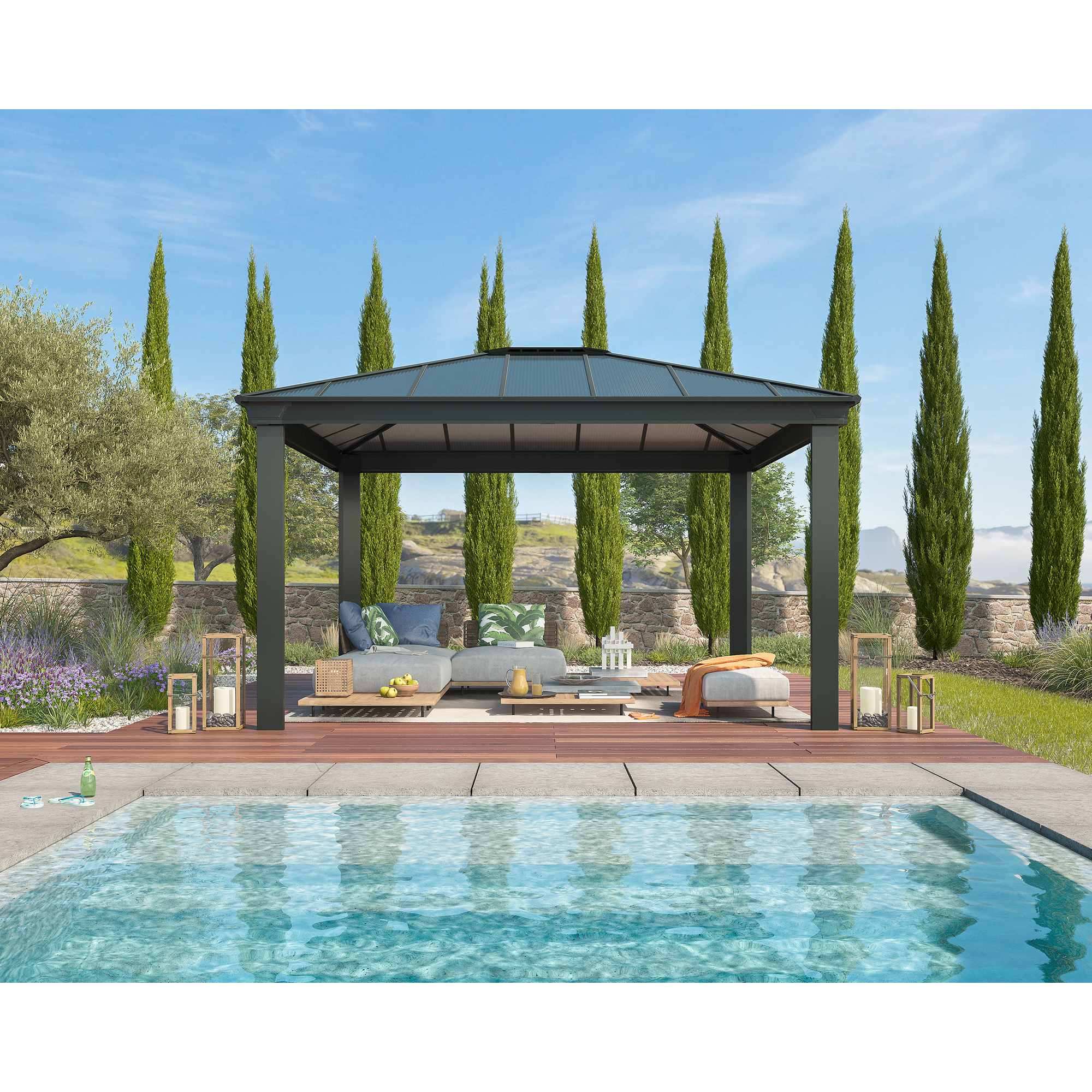 Palram-Canopia Pavillon 'Dallas' anthrazit 360 x 422 cm Polycarbonat grau