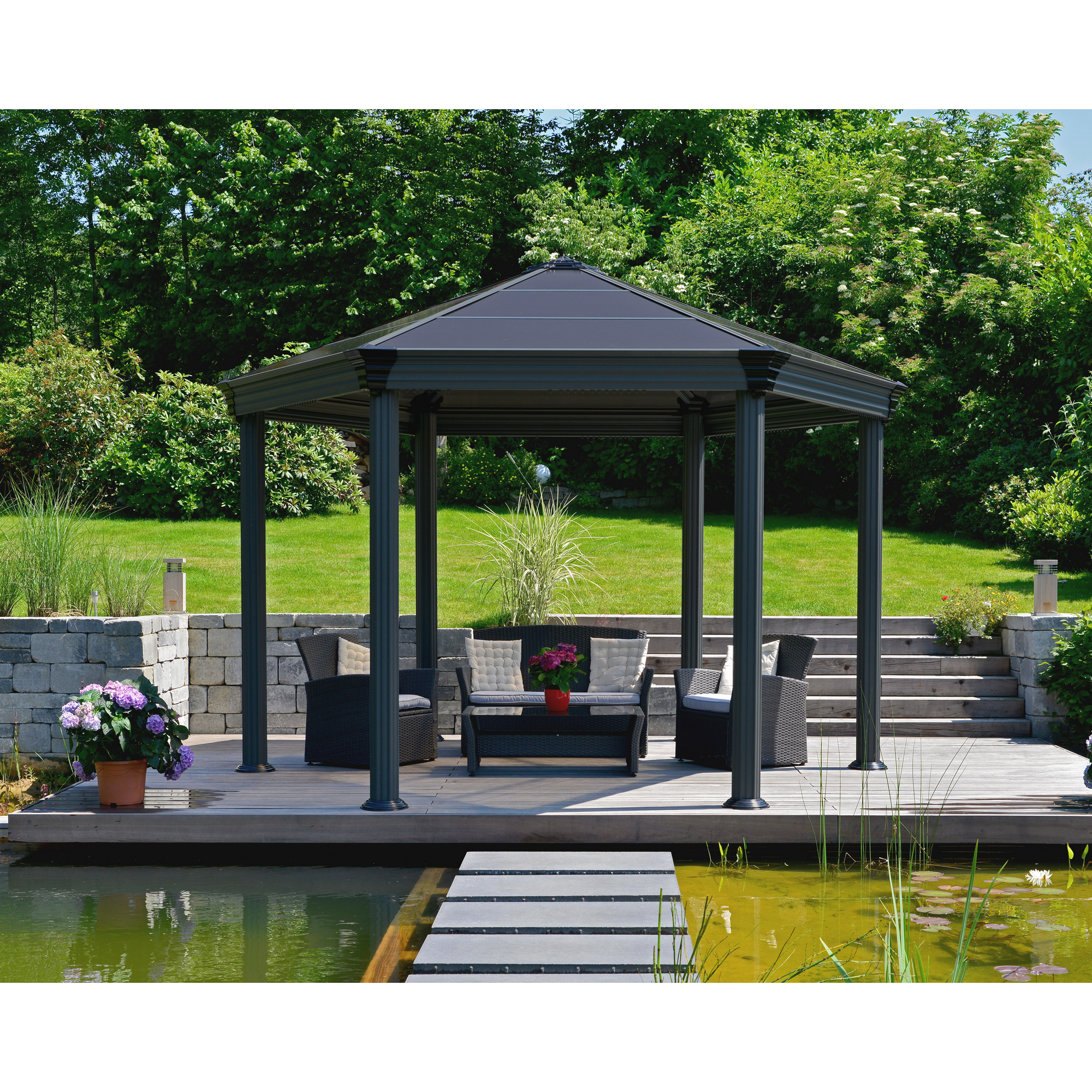 Palram-Canopia Pavillon 'Roma' anthrazit 359 x 415 cm Polycarbonat grau