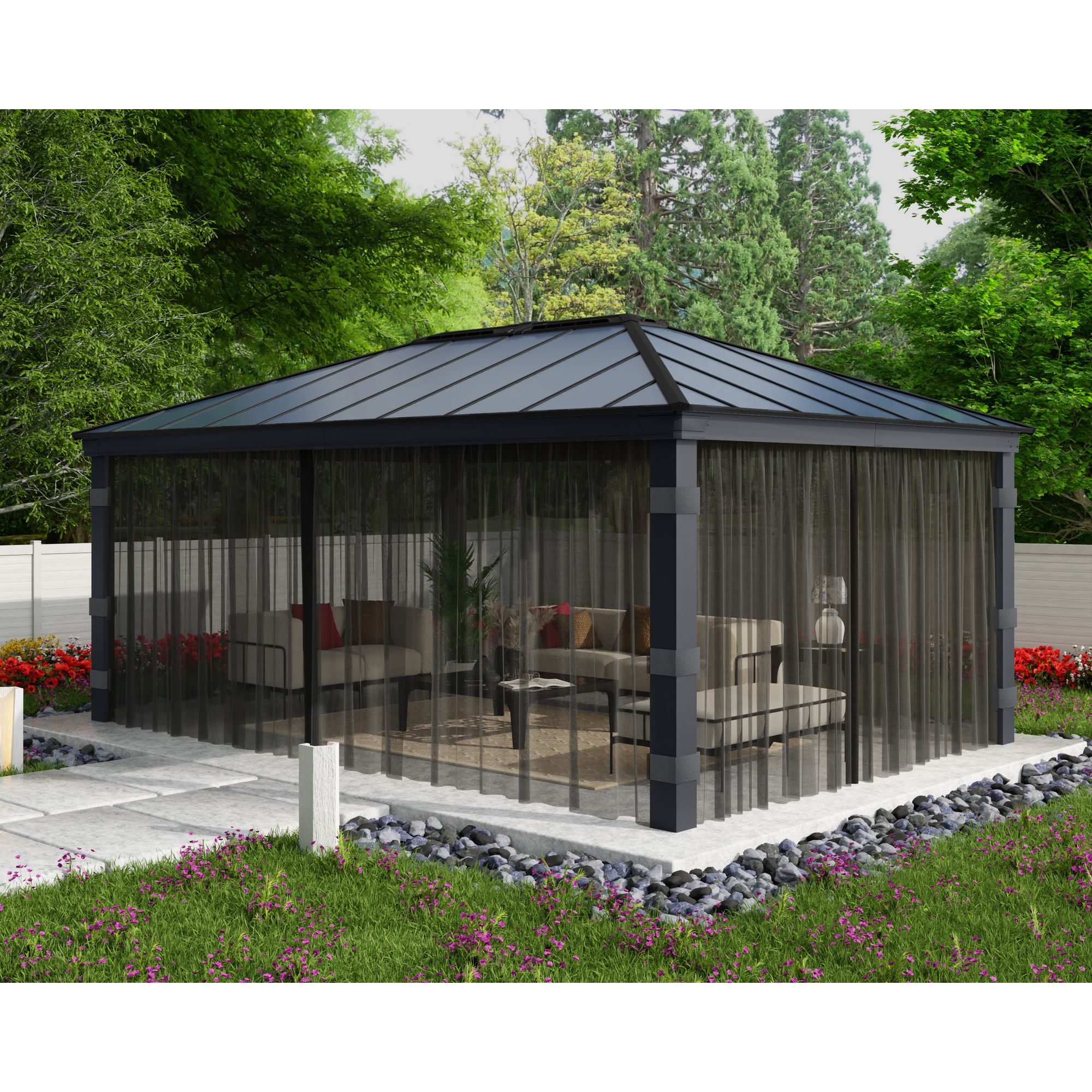 Palram-Canopia Insektenschutznetz dunkelgrau für Pavillon Dallas 6,1 x 4,2 m