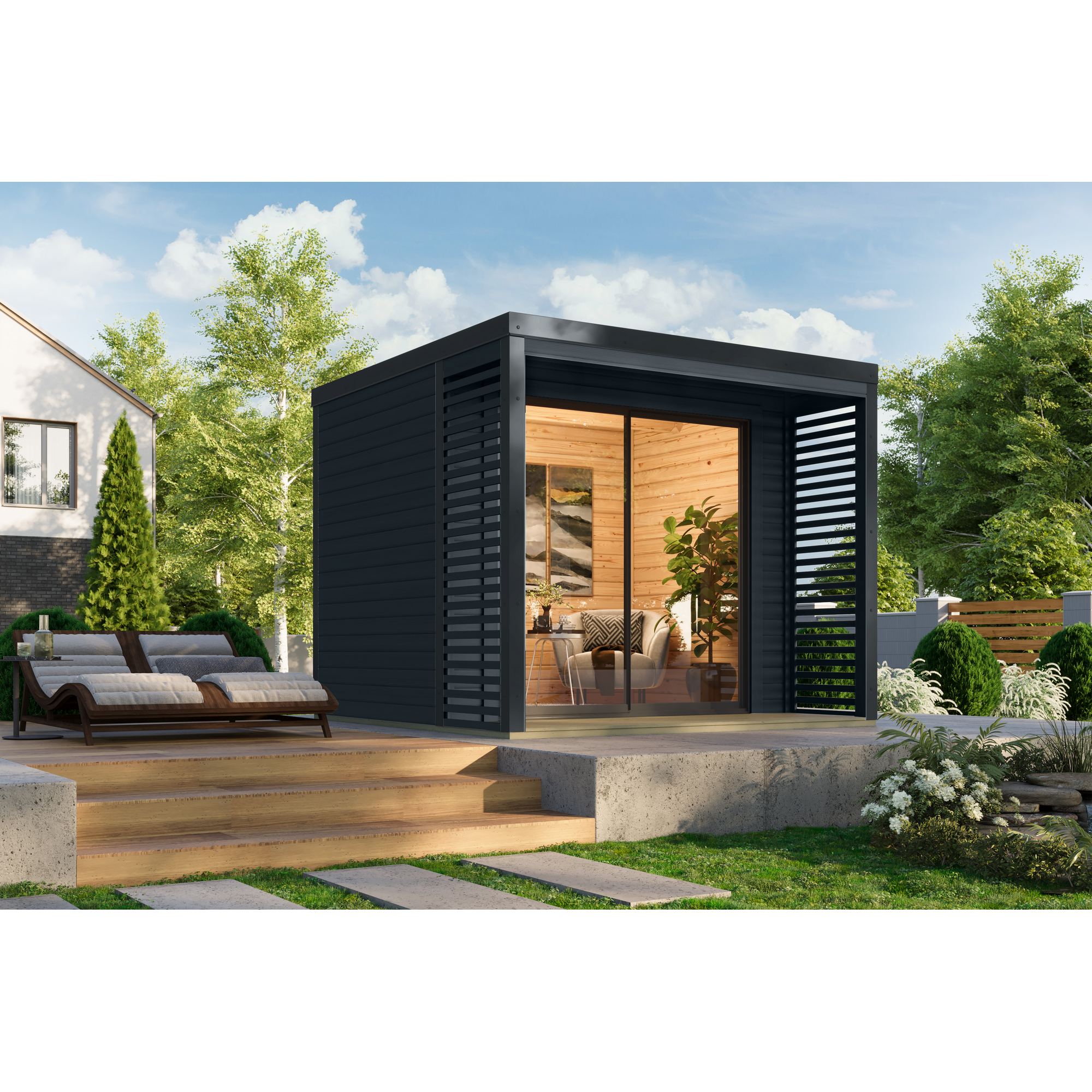 Karibu Gartenhaus 'Neptun B' Fichtenholz anthrazit/anthrazit 276 x 231,5 x 276 cm