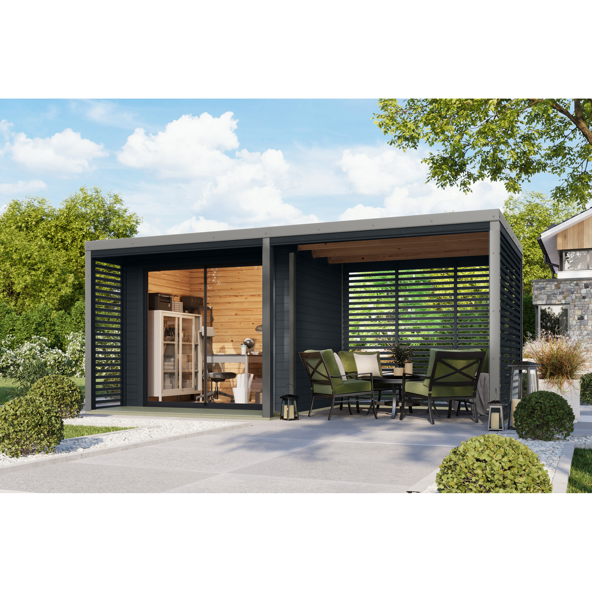 Karibu Gartenhaus-Set 'Neptun B' Fichtenholz anthrazit/graualuminium 539,5 x 231,5 x 272,5 cm